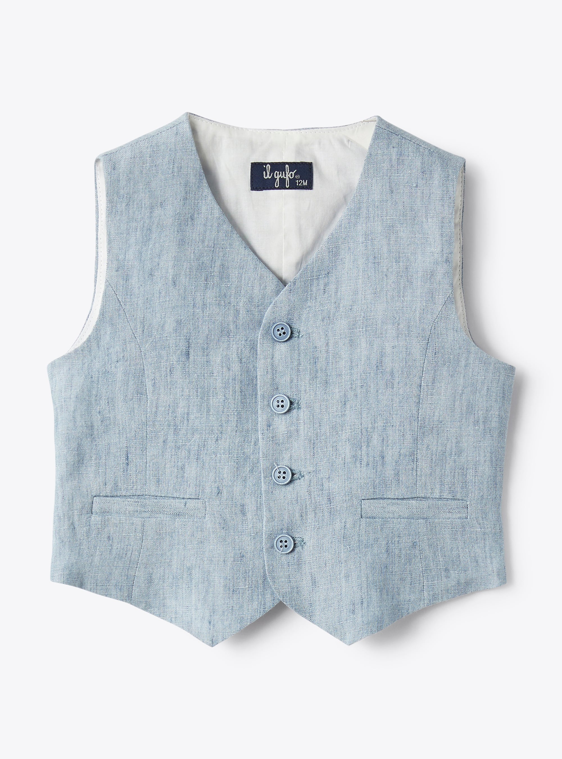Waistcoat in sky-blue mélange linen - Light blue | Il Gufo