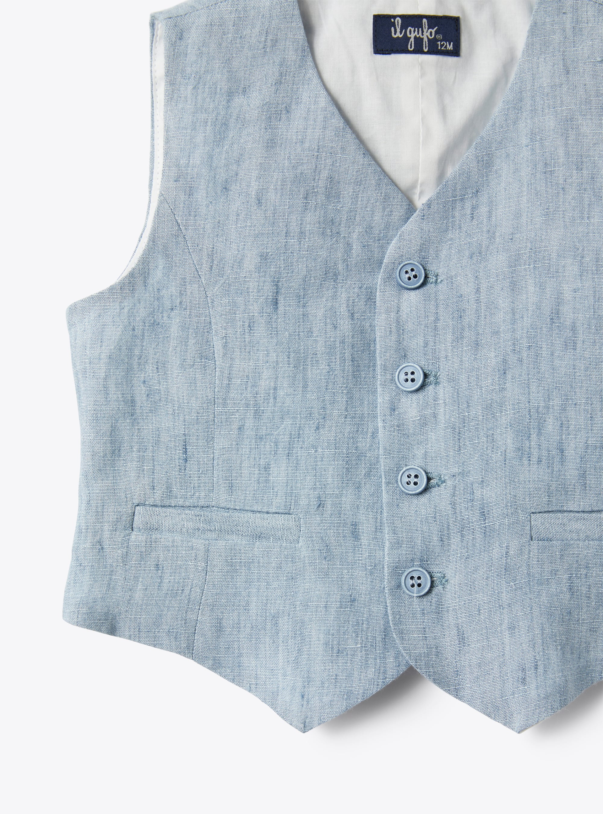 Waistcoat in sky-blue mélange linen - Light blue | Il Gufo
