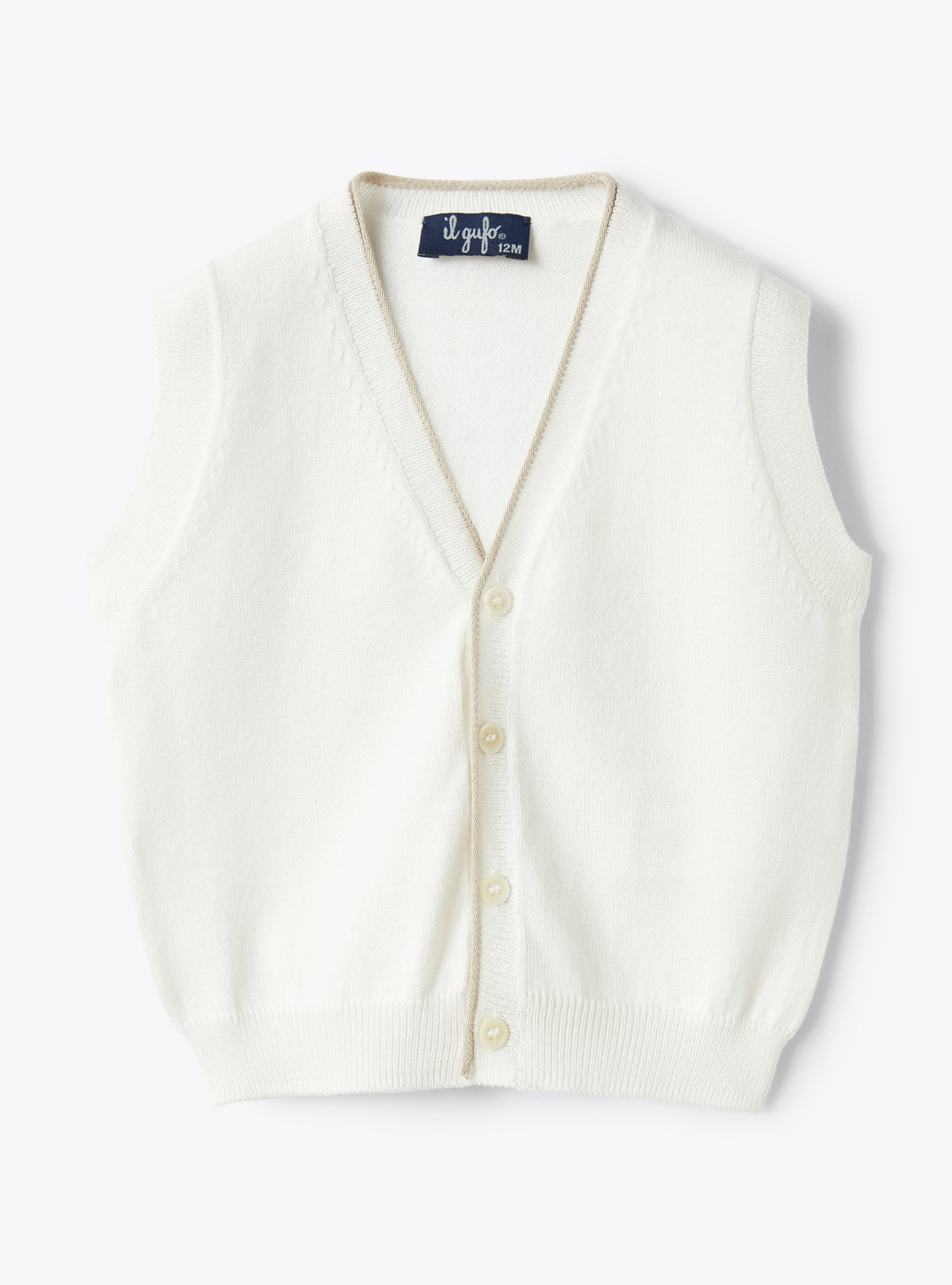 Tricot-knit waistcoat in organic cotton with contrasting trim - Jackets - Il Gufo