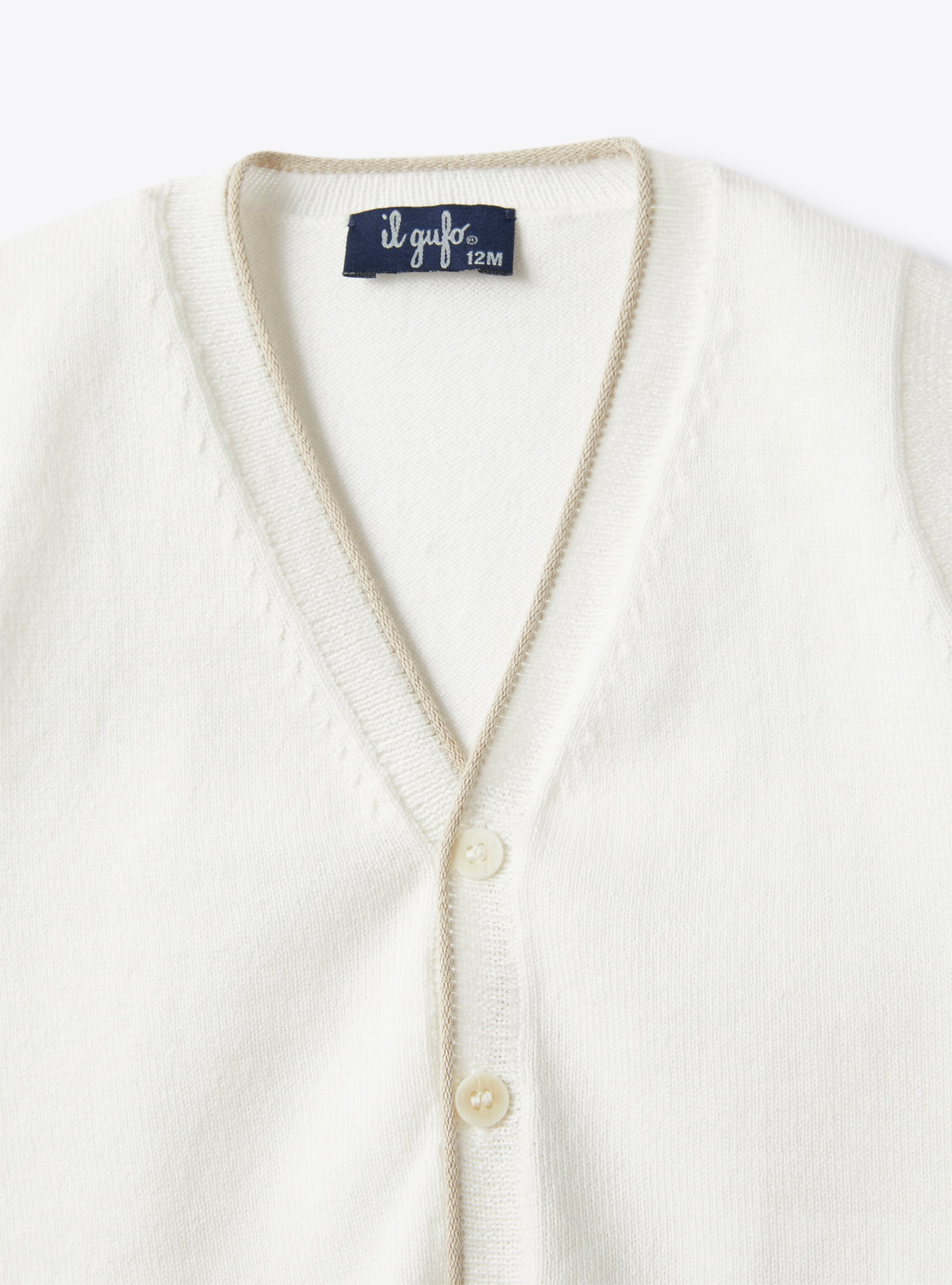 Tricot-knit waistcoat in organic cotton with contrasting trim - White | Il Gufo