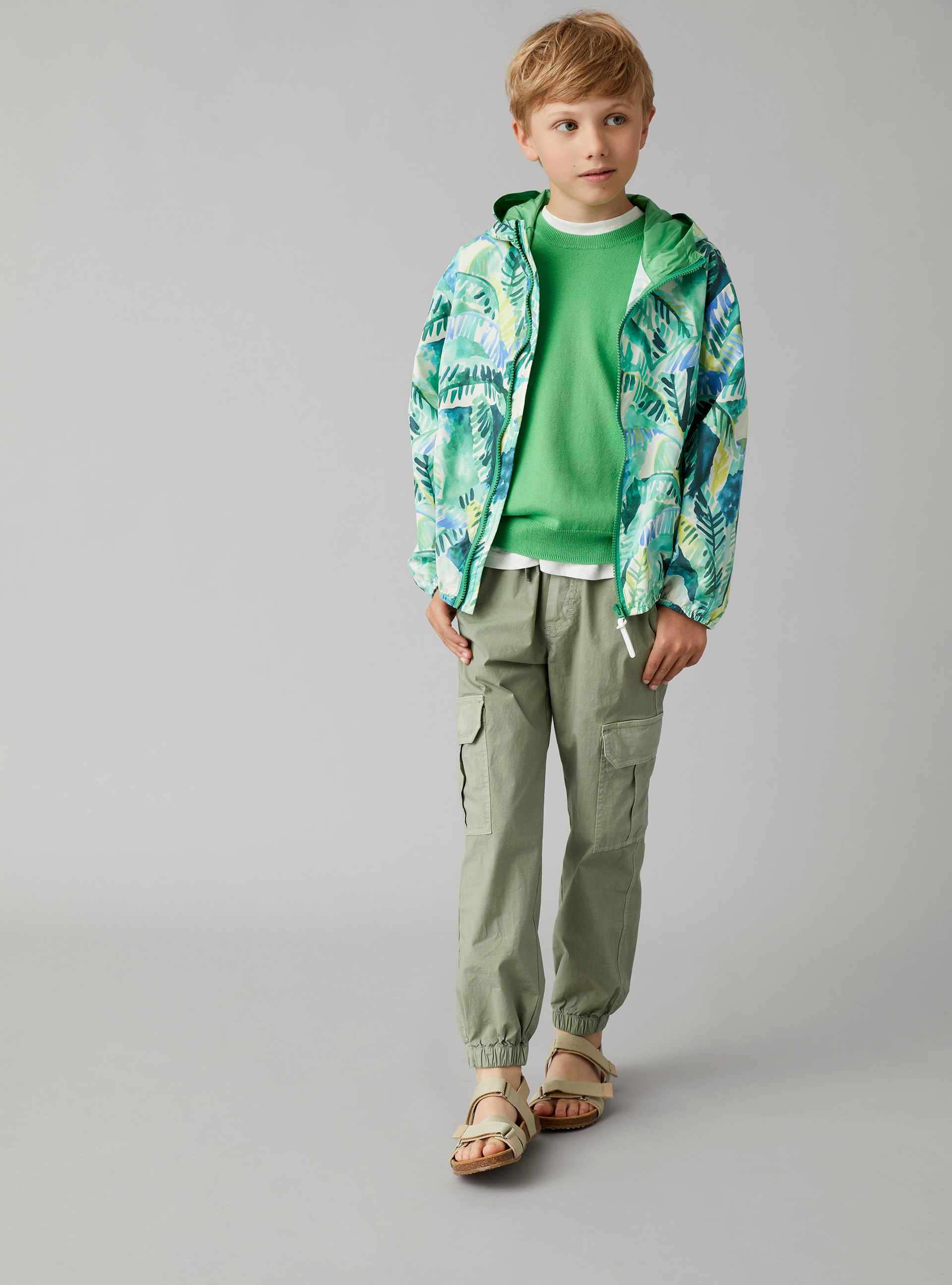 Windcheater in printed nylon - Green | Il Gufo