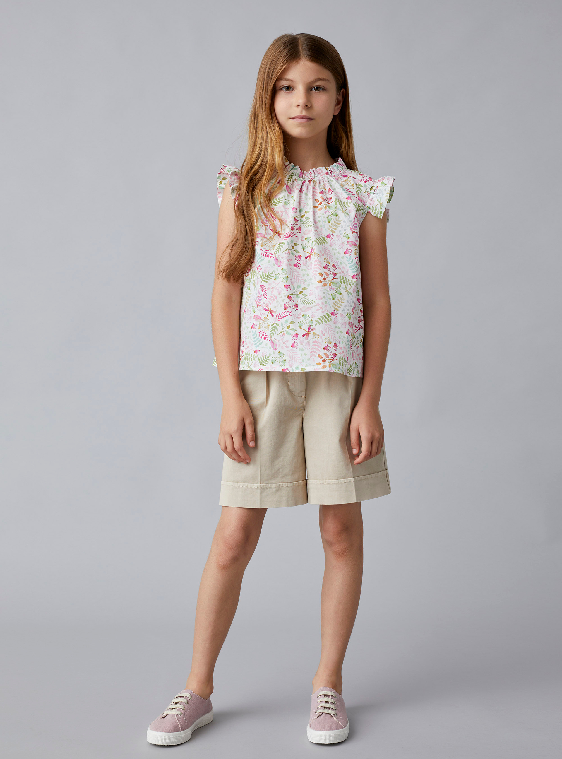 Bermuda shorts in oatmeal-coloured stretch gabardine - Brown | Il Gufo