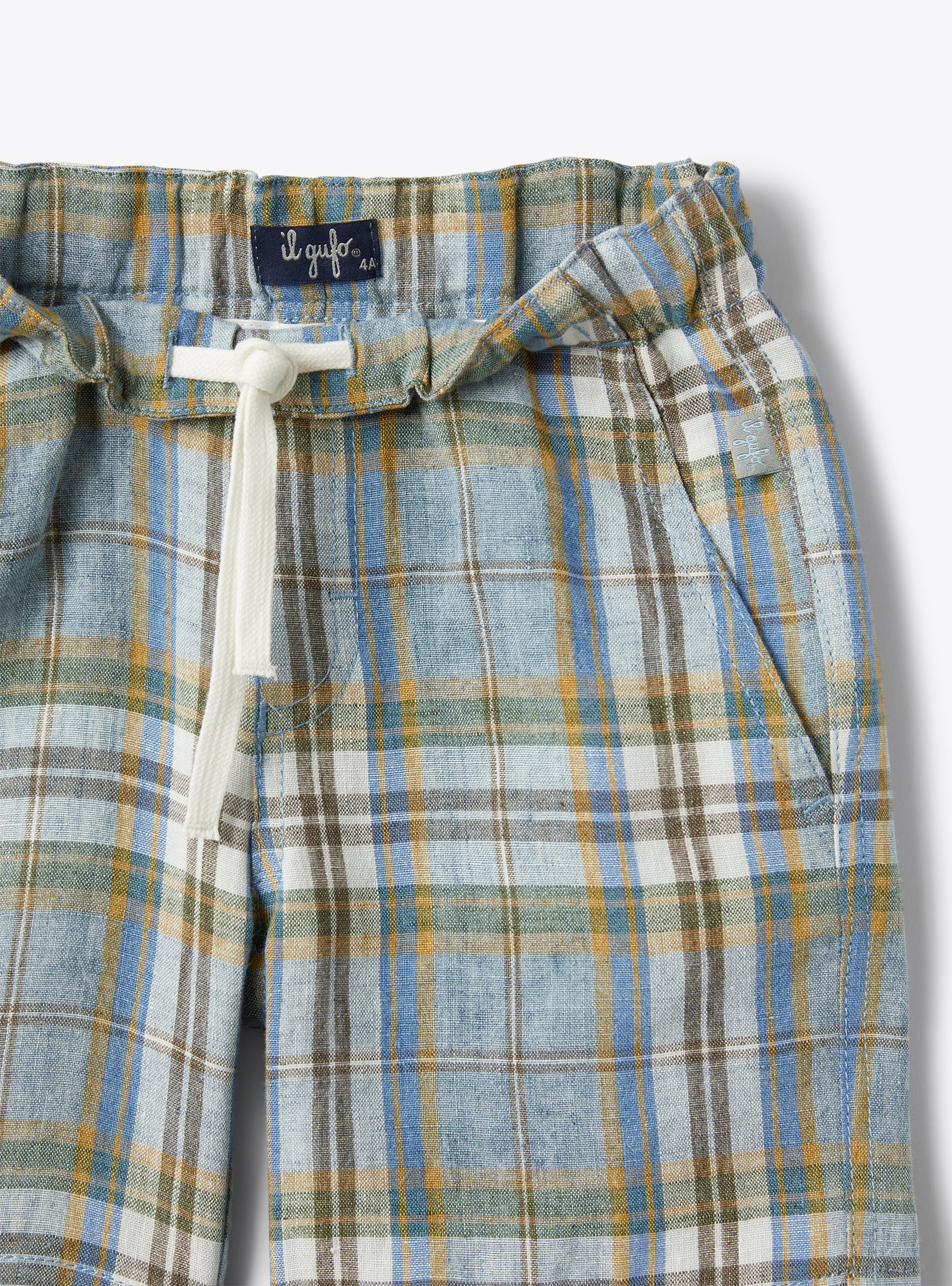 Bermuda en lin chiné imprimé madras - Beige | Il Gufo