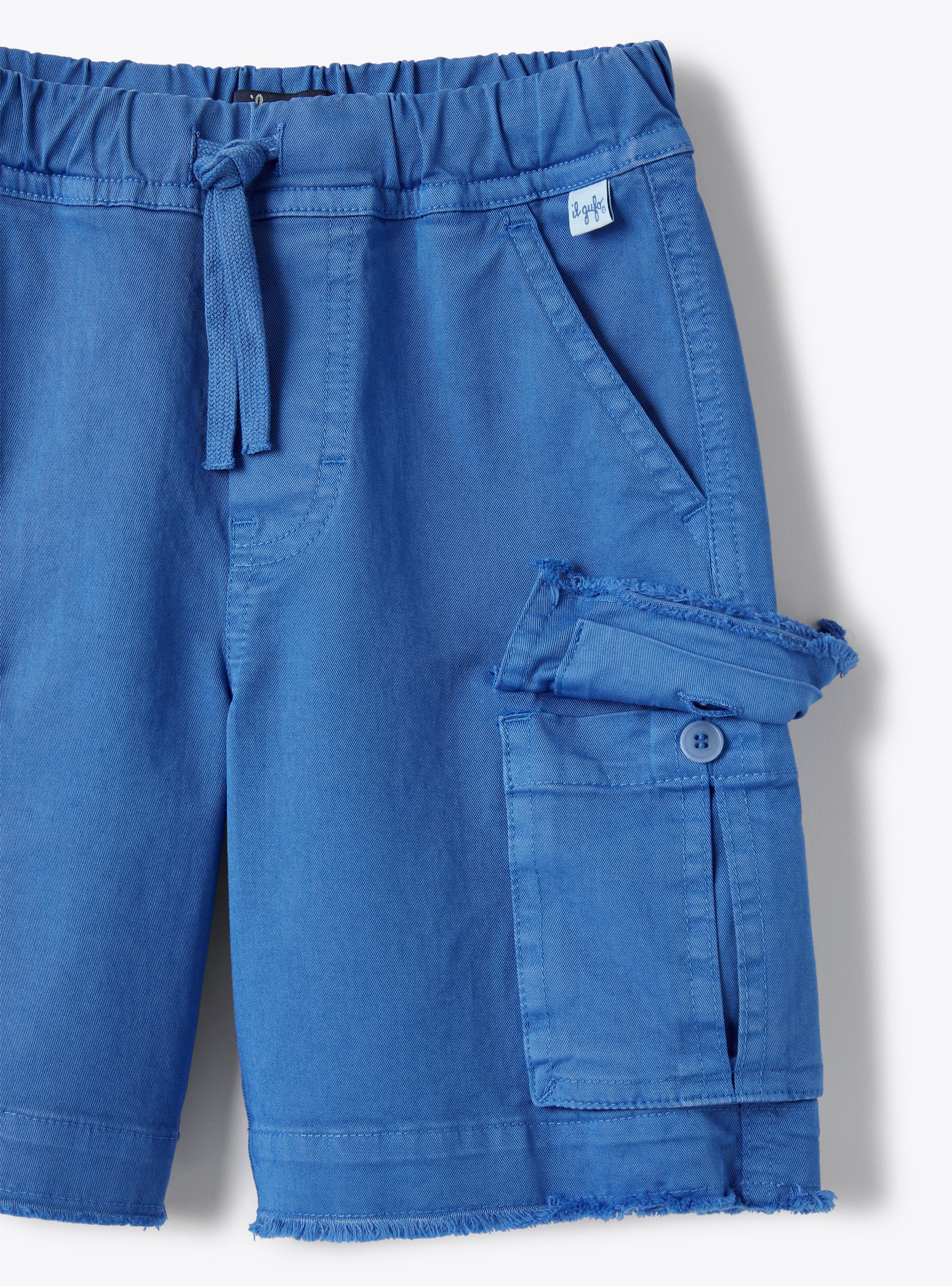 Cargo-style bermuda shorts in cobalt-blue stretch gabardine - Blue | Il Gufo