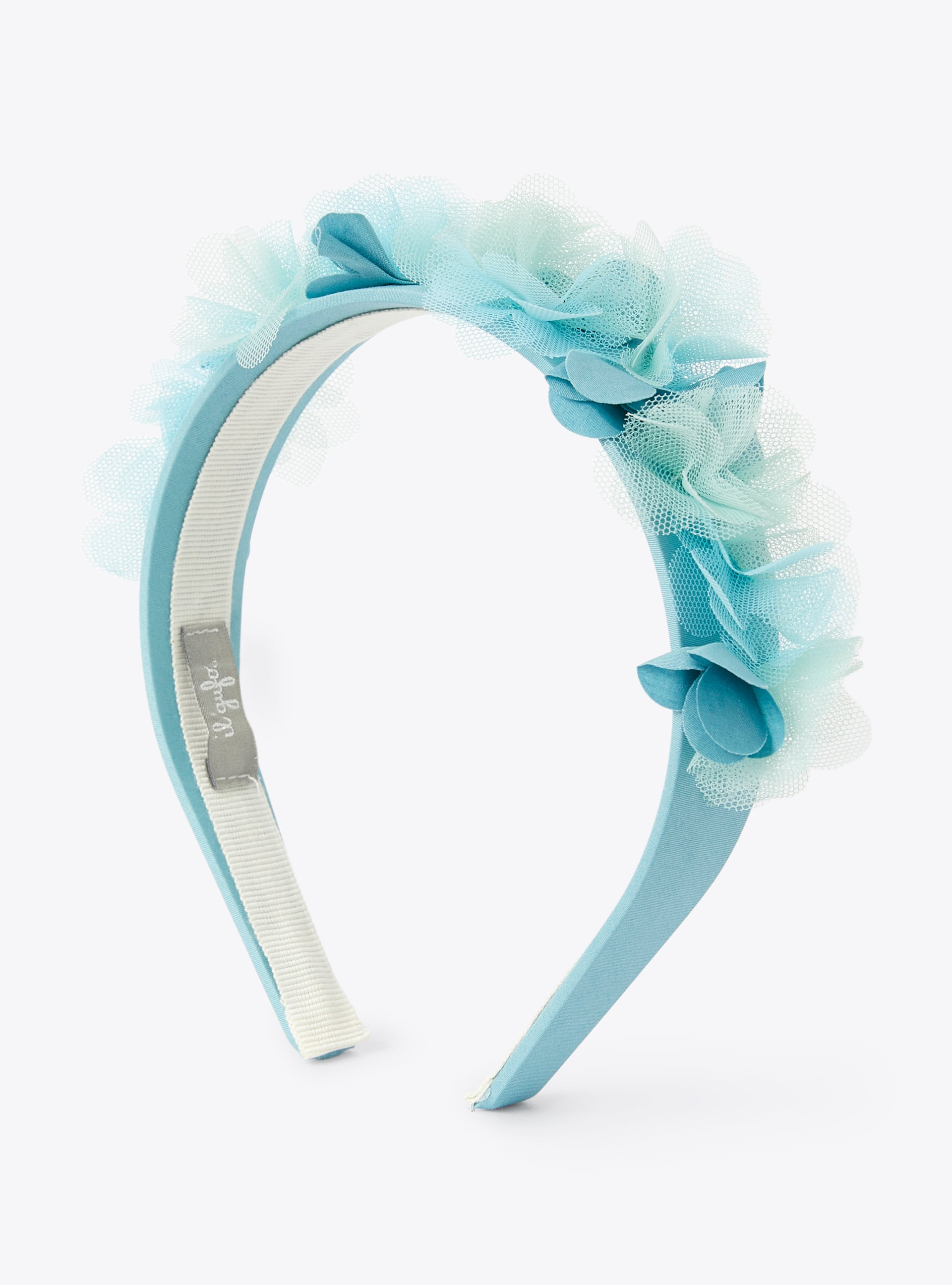 Headband with appliquéd aquamarine flowers - Light blue | Il Gufo
