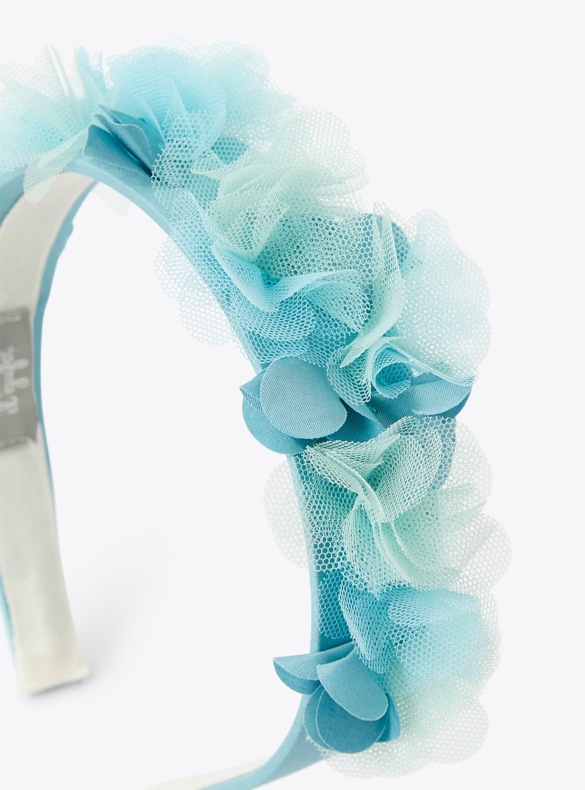 Headband with appliquéd aquamarine flowers - Light blue | Il Gufo