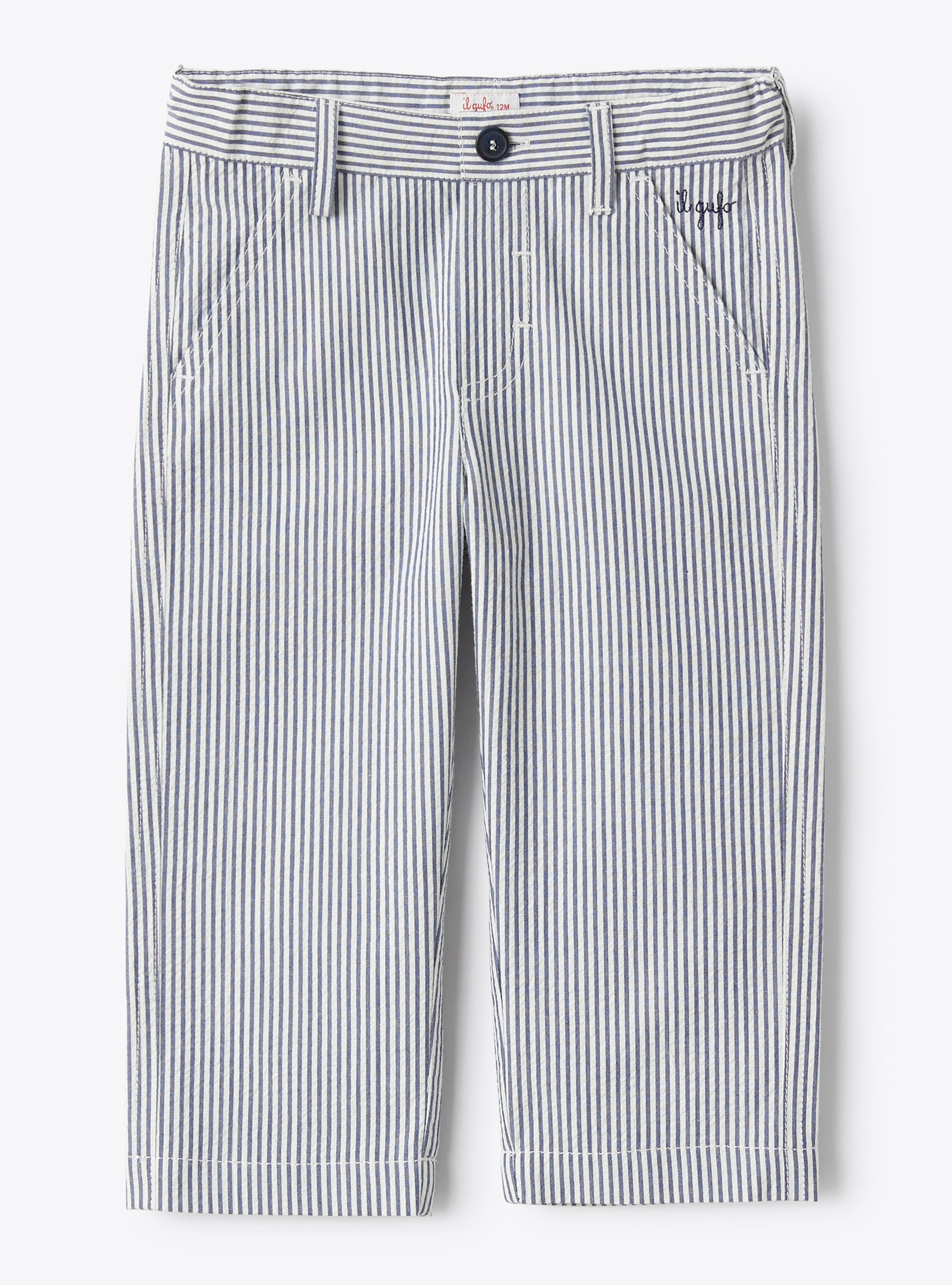 Trousers for baby boys in blue-&-white striped seersucker - Blue | Il Gufo