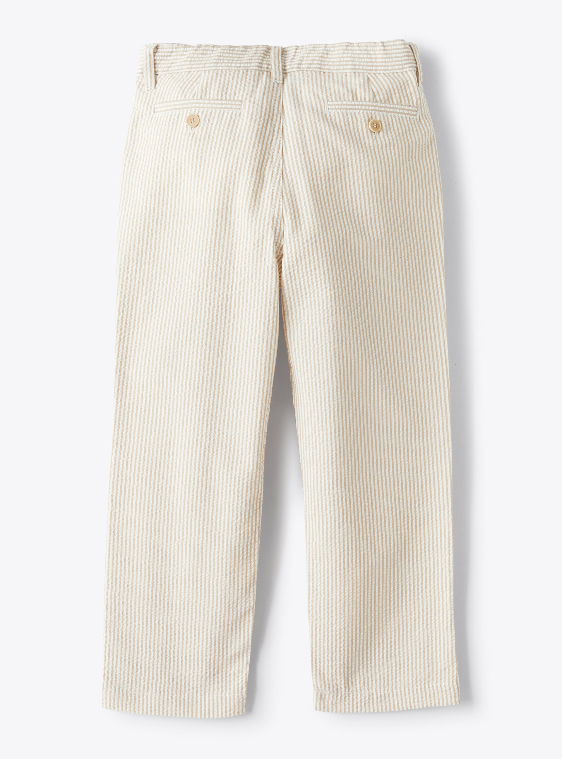 Long trousers in beige-&-white striped seersucker - Beige | Il Gufo