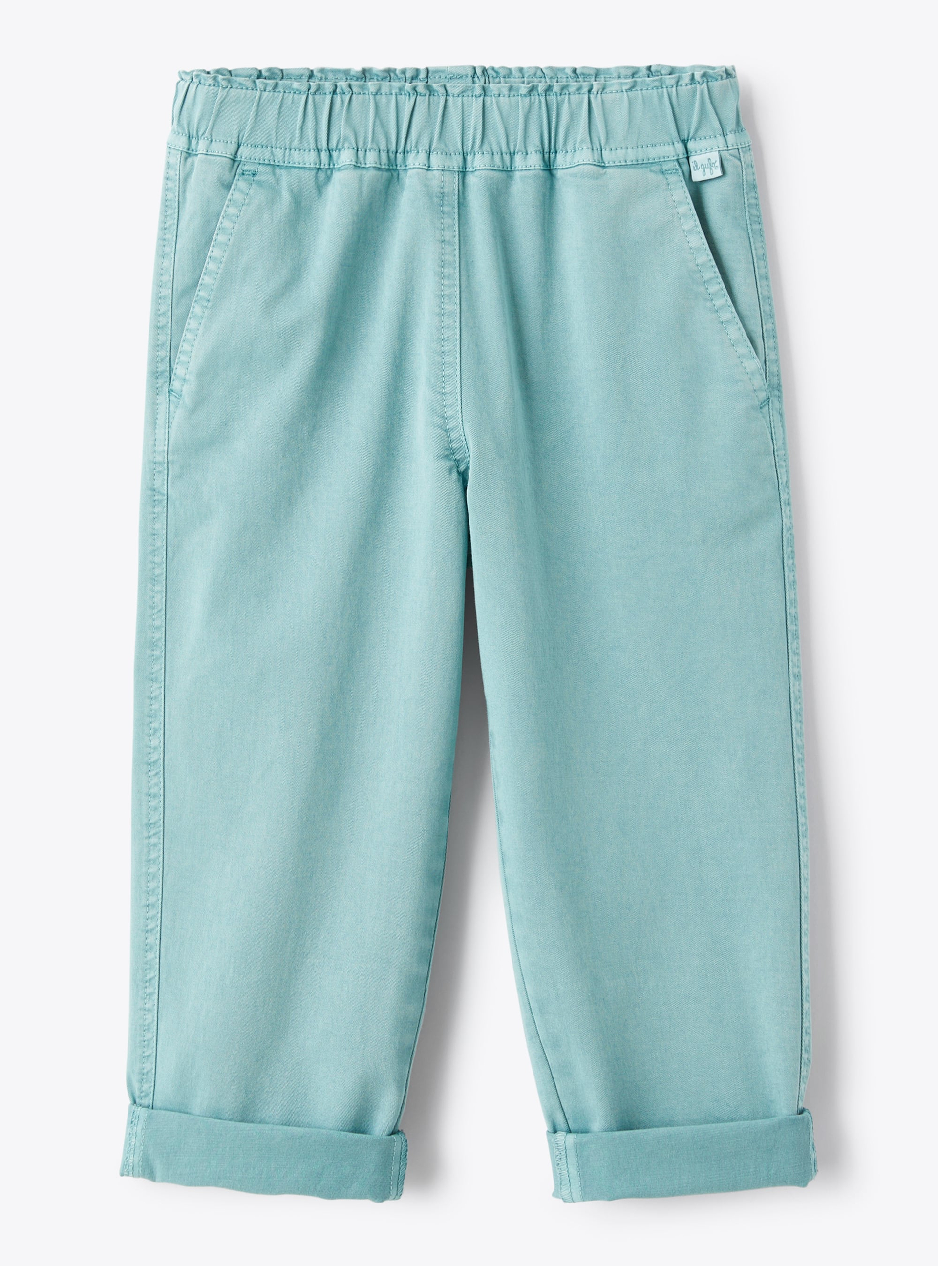 Long trousers in eucalyptus-green garment-dyed gabardine - Trousers - Il Gufo