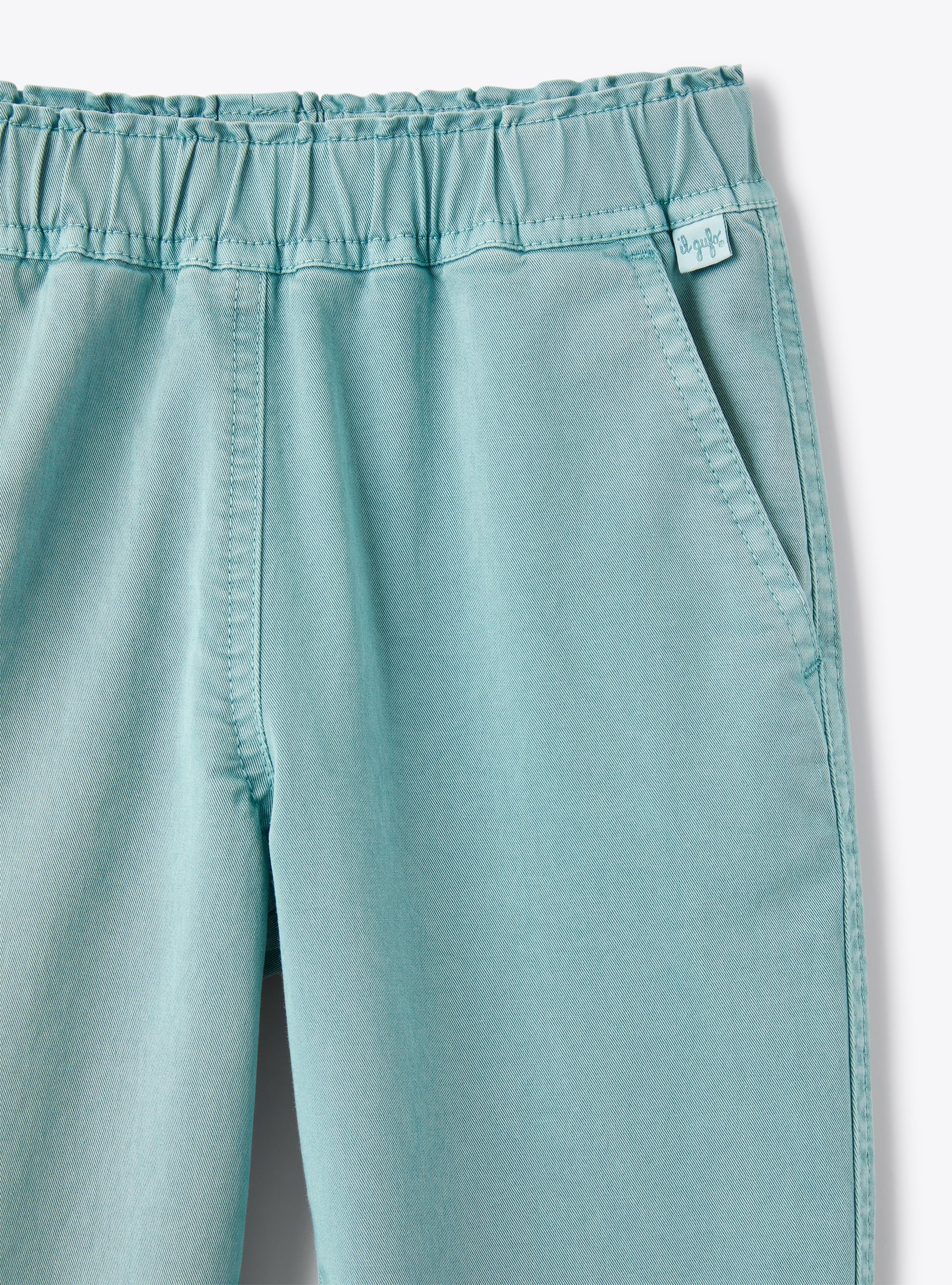 Long trousers in eucalyptus-green garment-dyed gabardine - White | Il Gufo