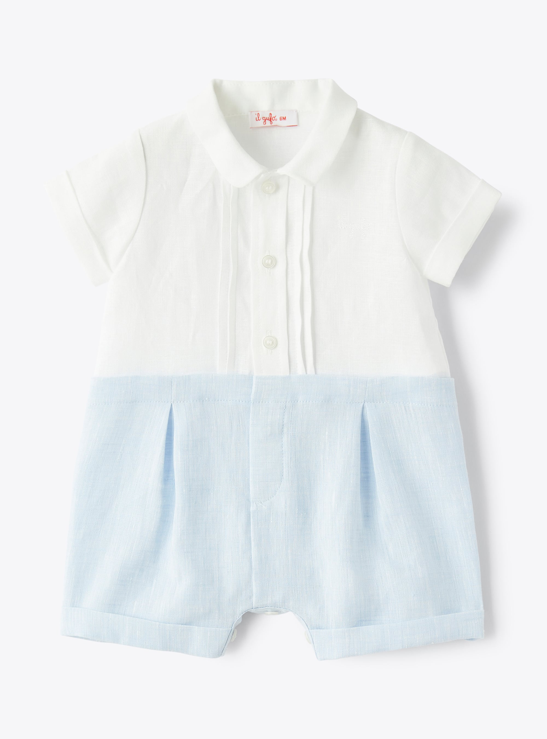 Romper suit in two-tone linen - Babygrows - Il Gufo