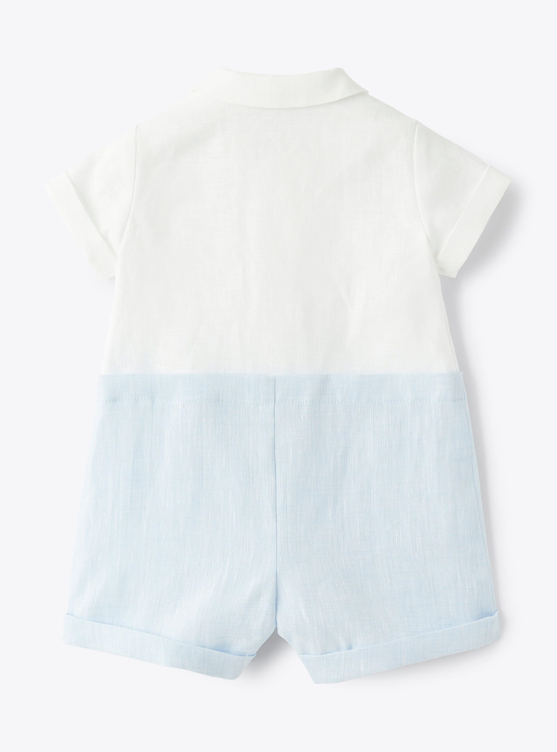 Romper suit in two-tone linen - Light blue | Il Gufo