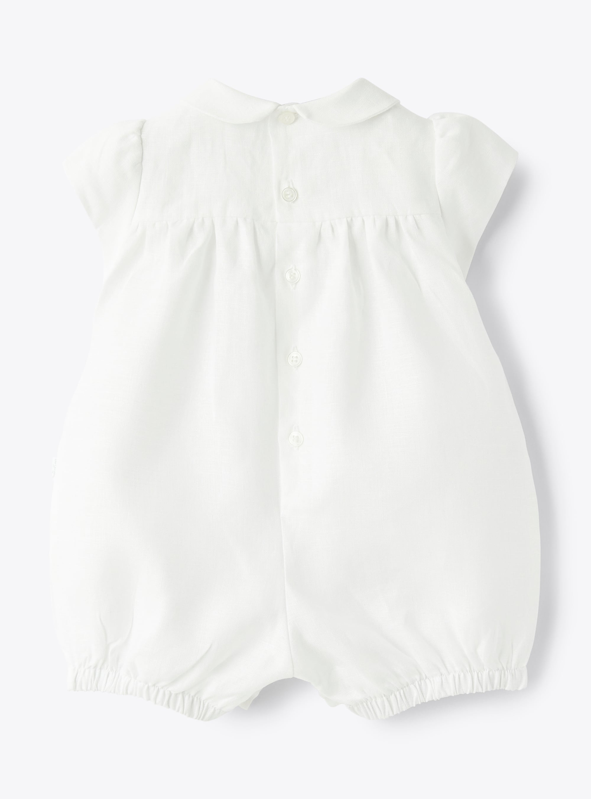 Romper suit in linen with floral embroidery - White | Il Gufo