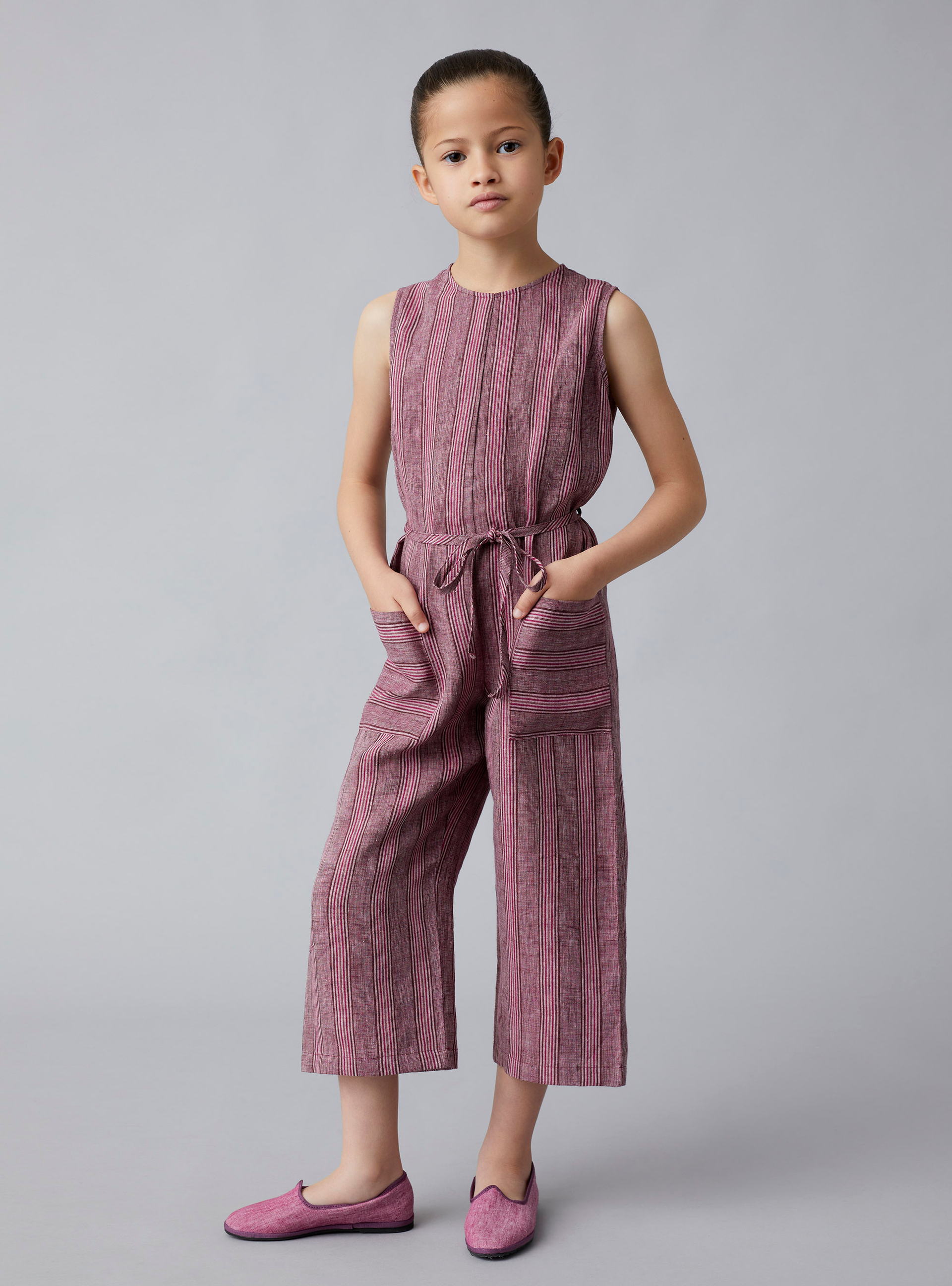 Dungarees for girls in striped linen  | Il Gufo