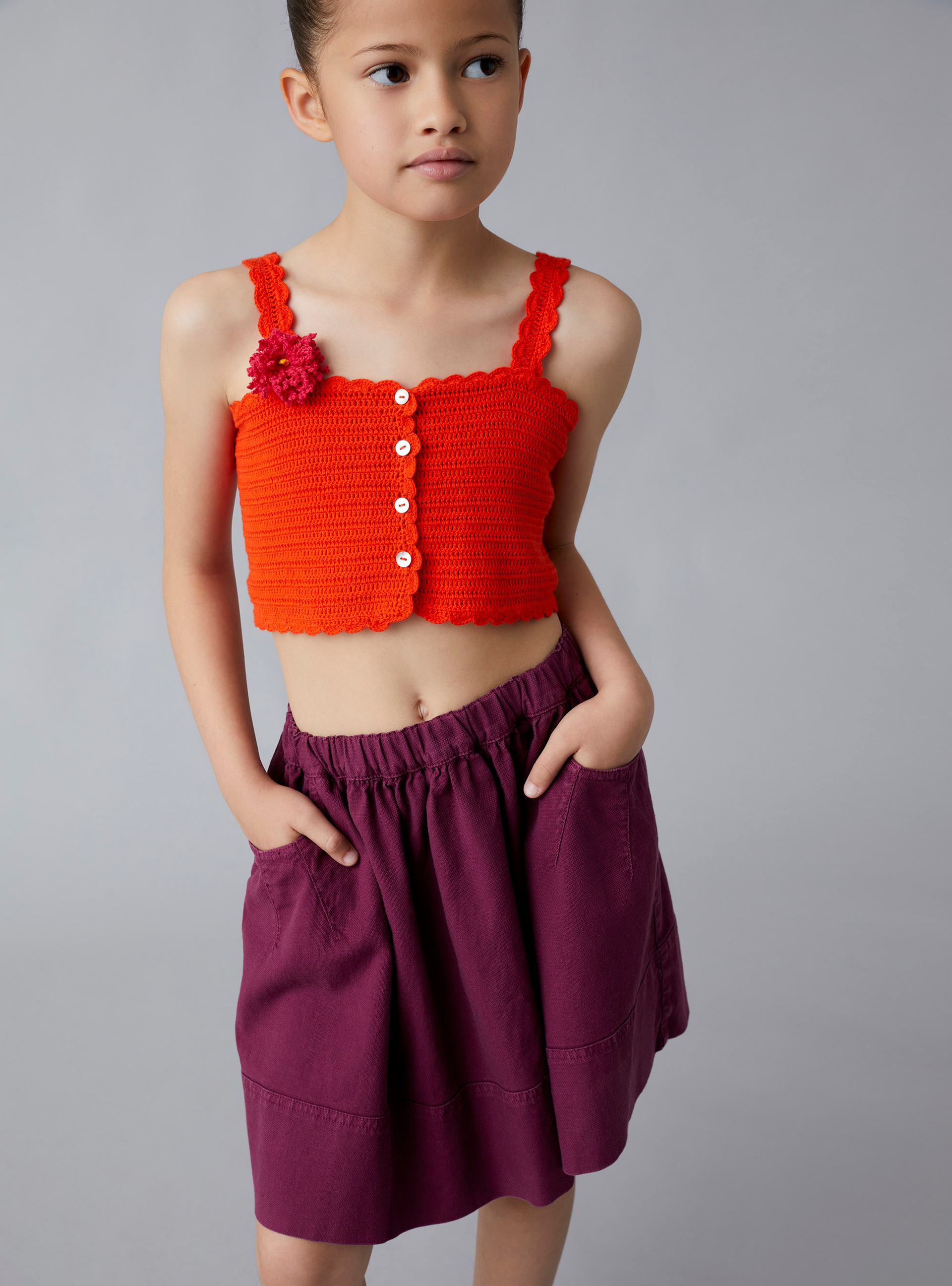 Crocheted top in orange organic cotton - Orange | Il Gufo