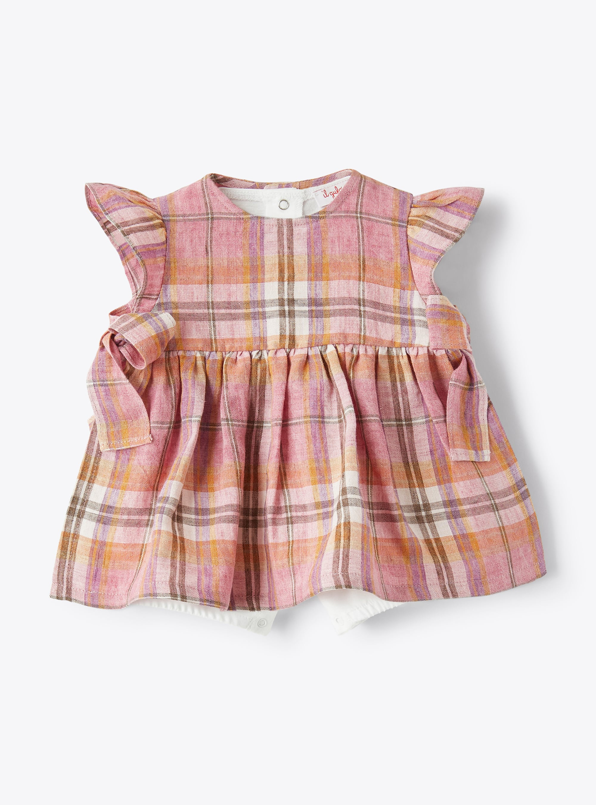 Tutina corta con particolare in lino stampa madras - Tutine - Il Gufo
