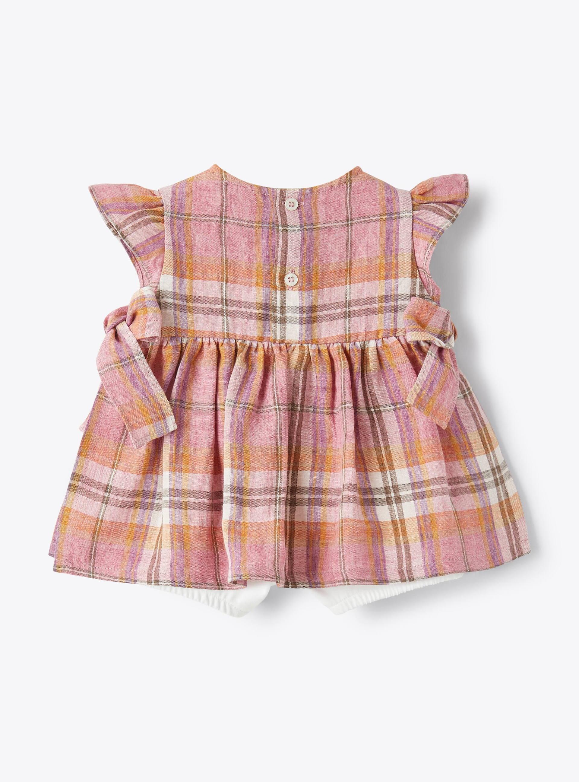 Short babysuit with Madras-checked linen detail - Violet | Il Gufo