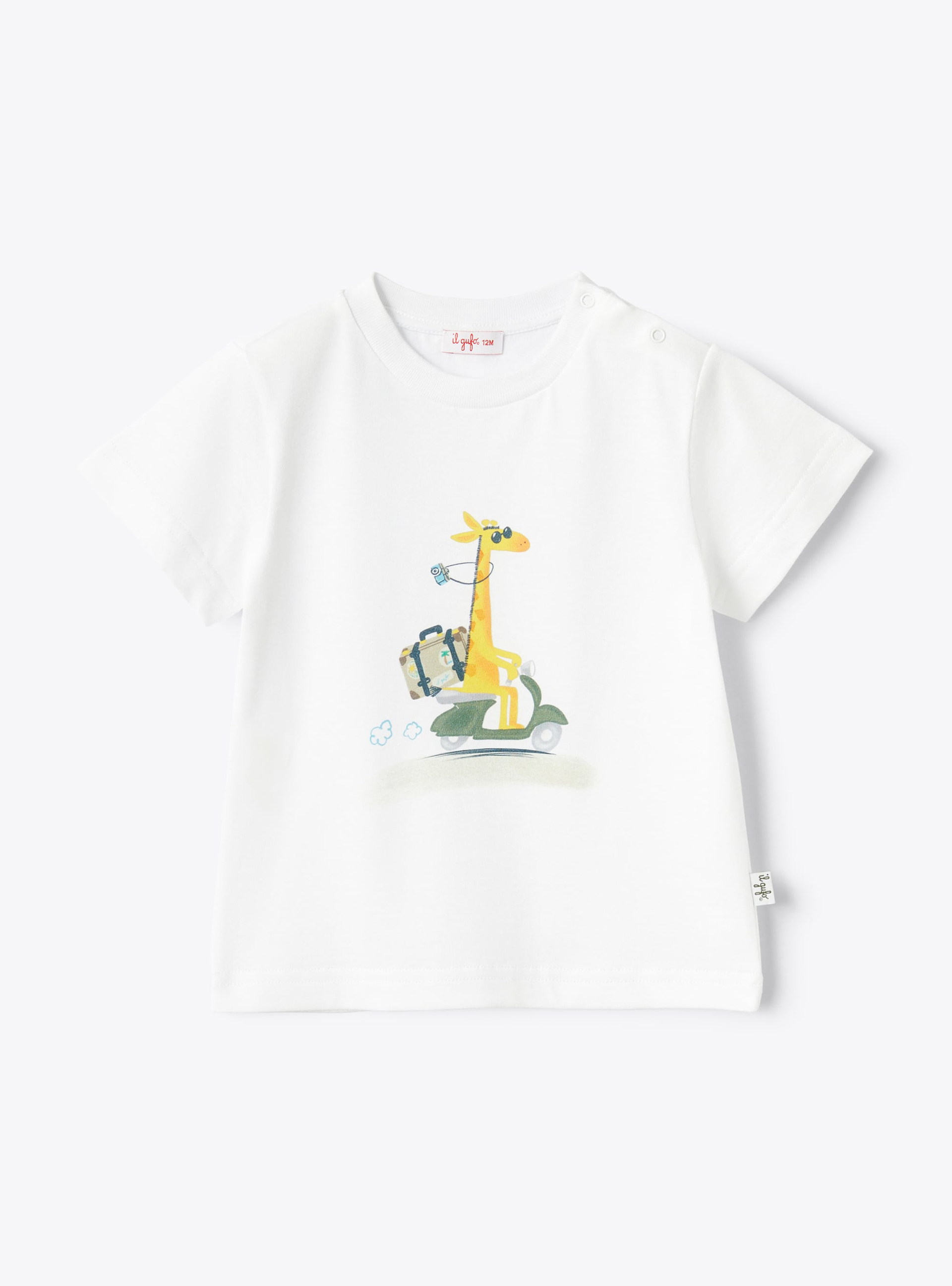 T-shirt neonato con stampa giraffa - Bianco | Il Gufo