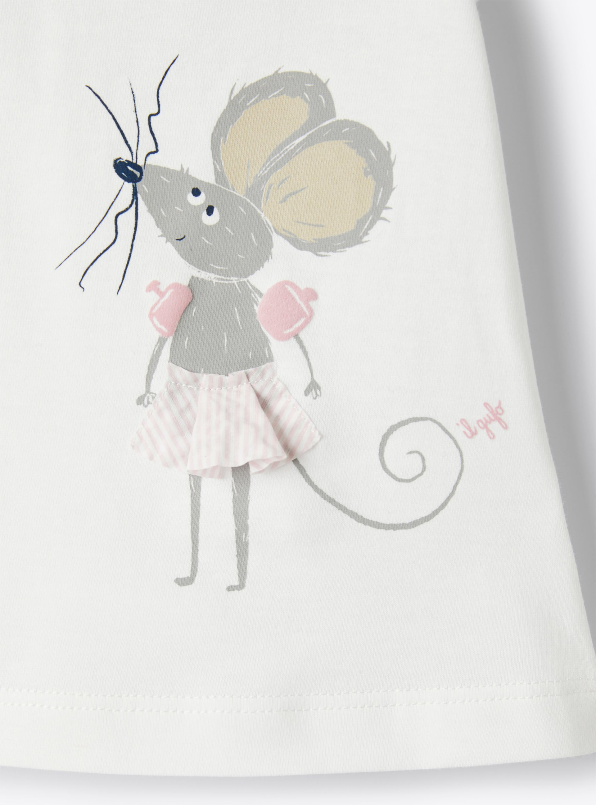 T-shirt for baby girls with mouse print - Beige | Il Gufo