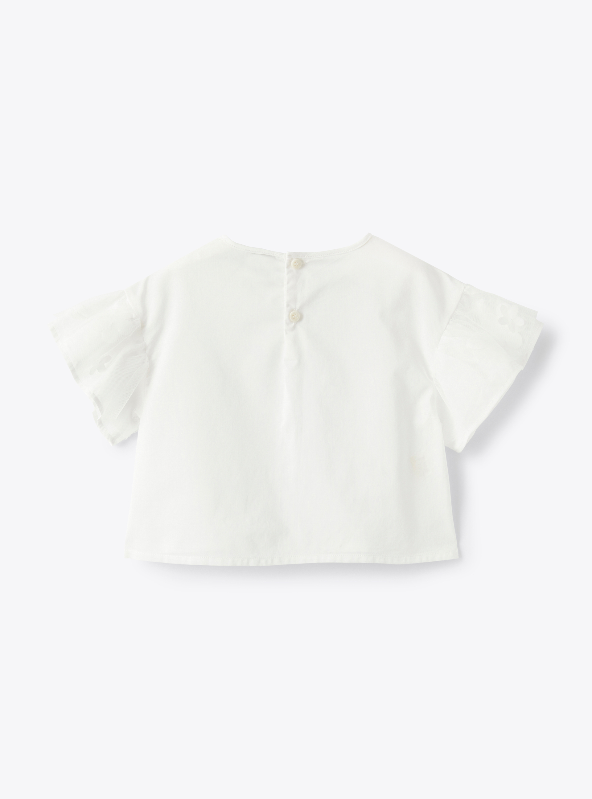 White top with embroidered sleeves  - White | Il Gufo