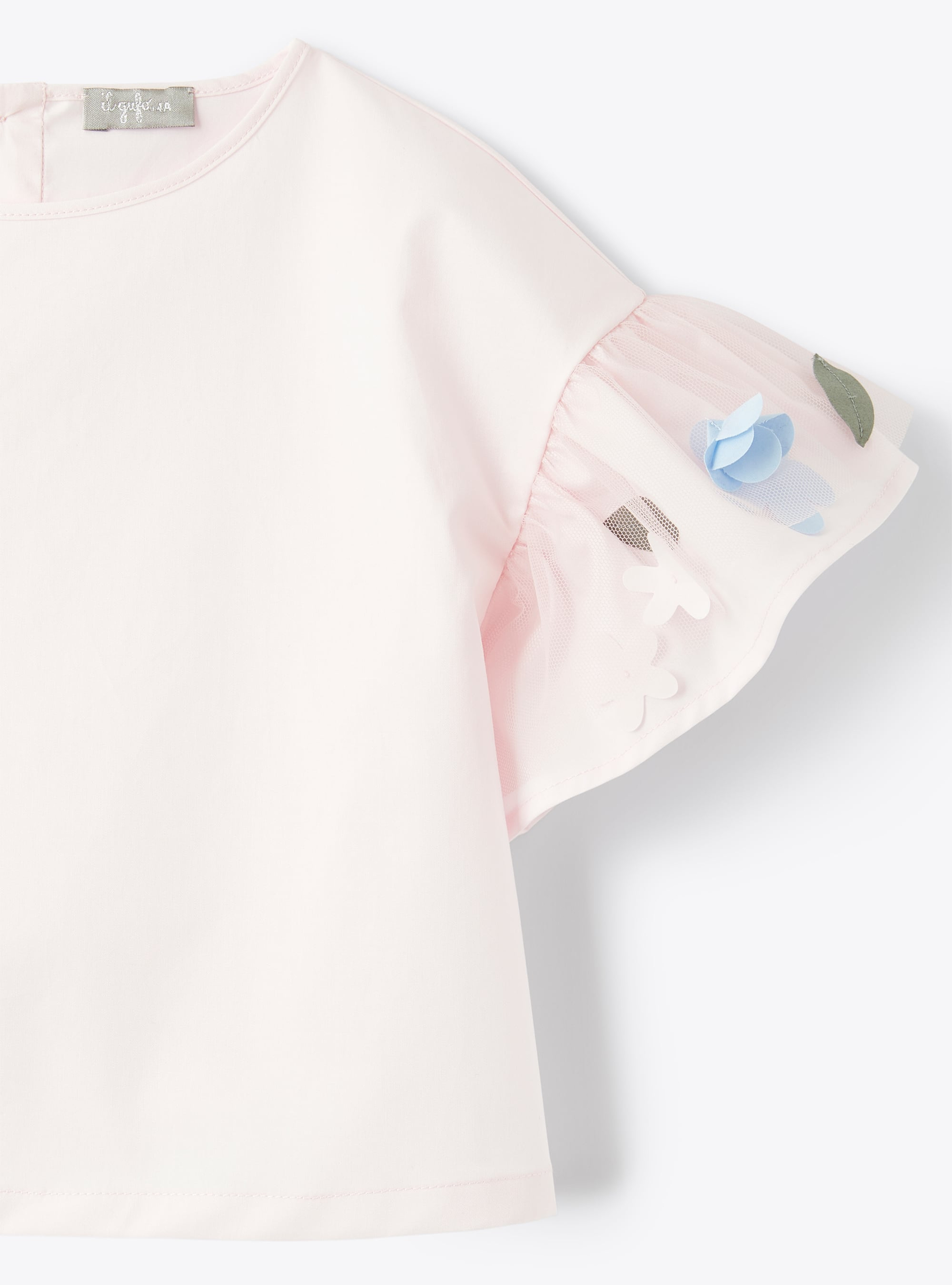Pearl-pink top with embroidered sleeves  - Pink | Il Gufo