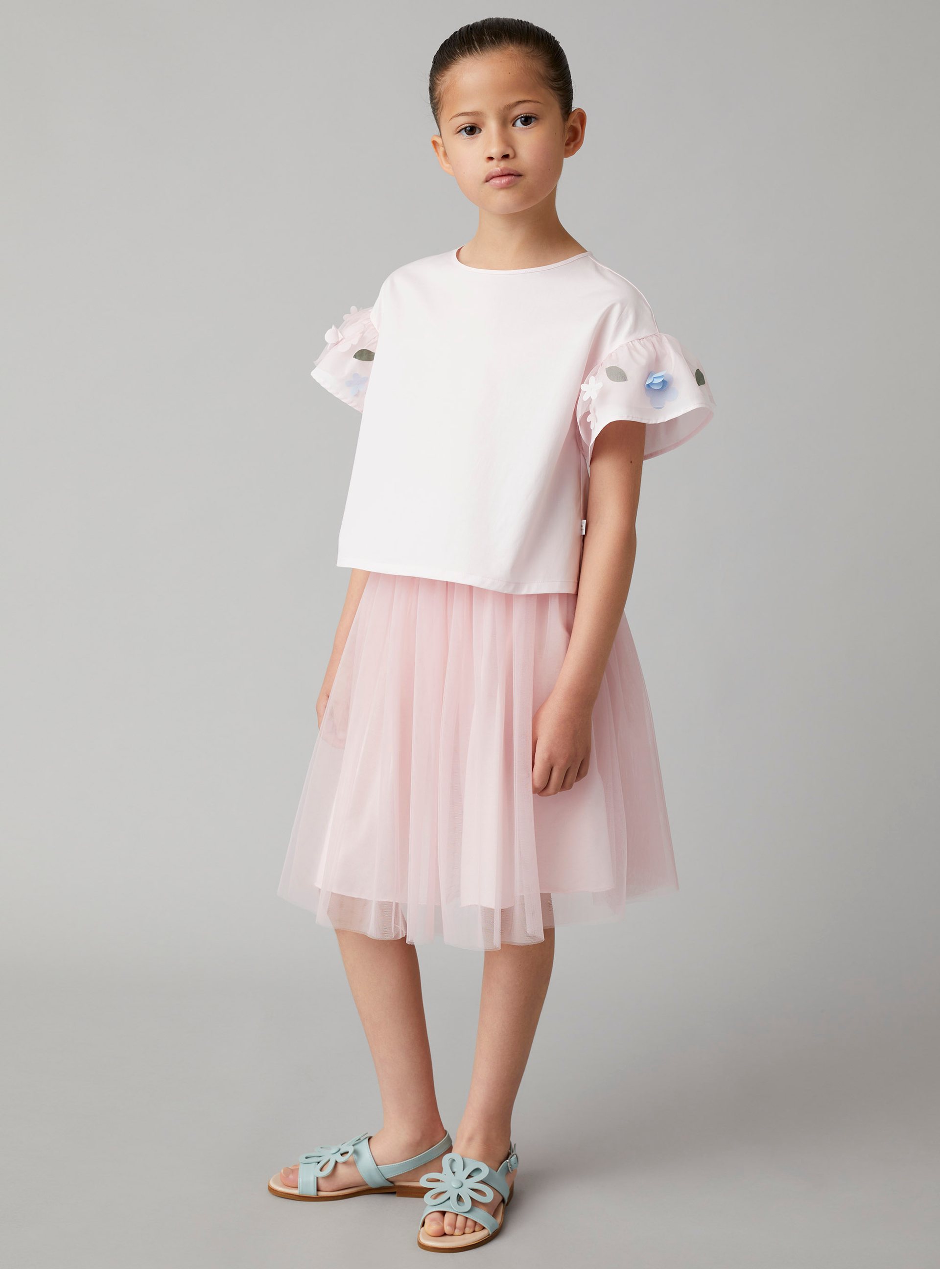 Pearl-pink top with embroidered sleeves  - Pink | Il Gufo