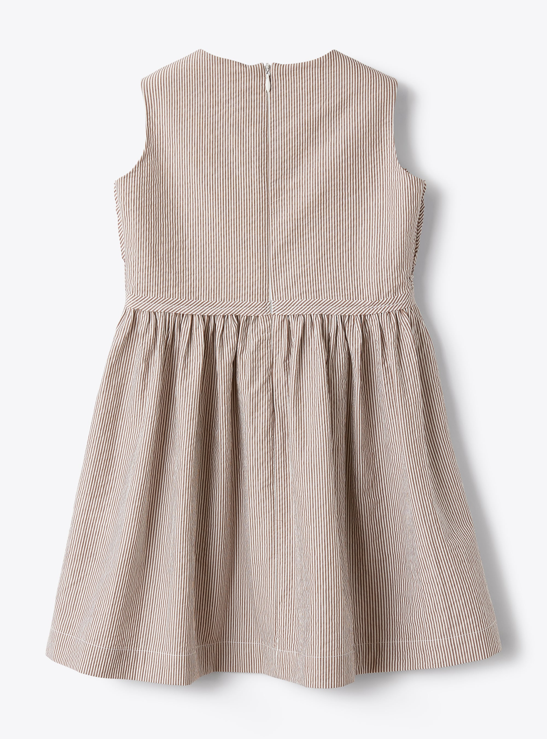 Sleeveless dress in brown-&-white-striped seersucker - Brown | Il Gufo