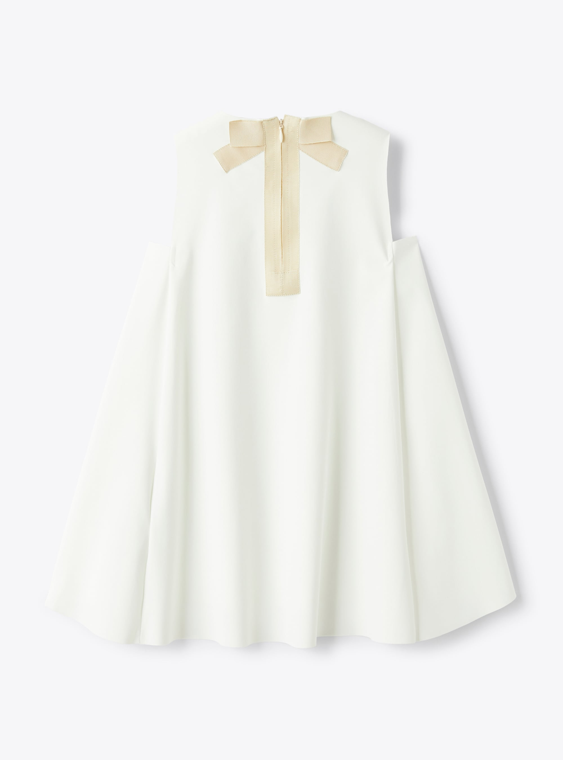 Dress in a milky-white Sensitive® Fabrics material with a beige bow detail - White | Il Gufo