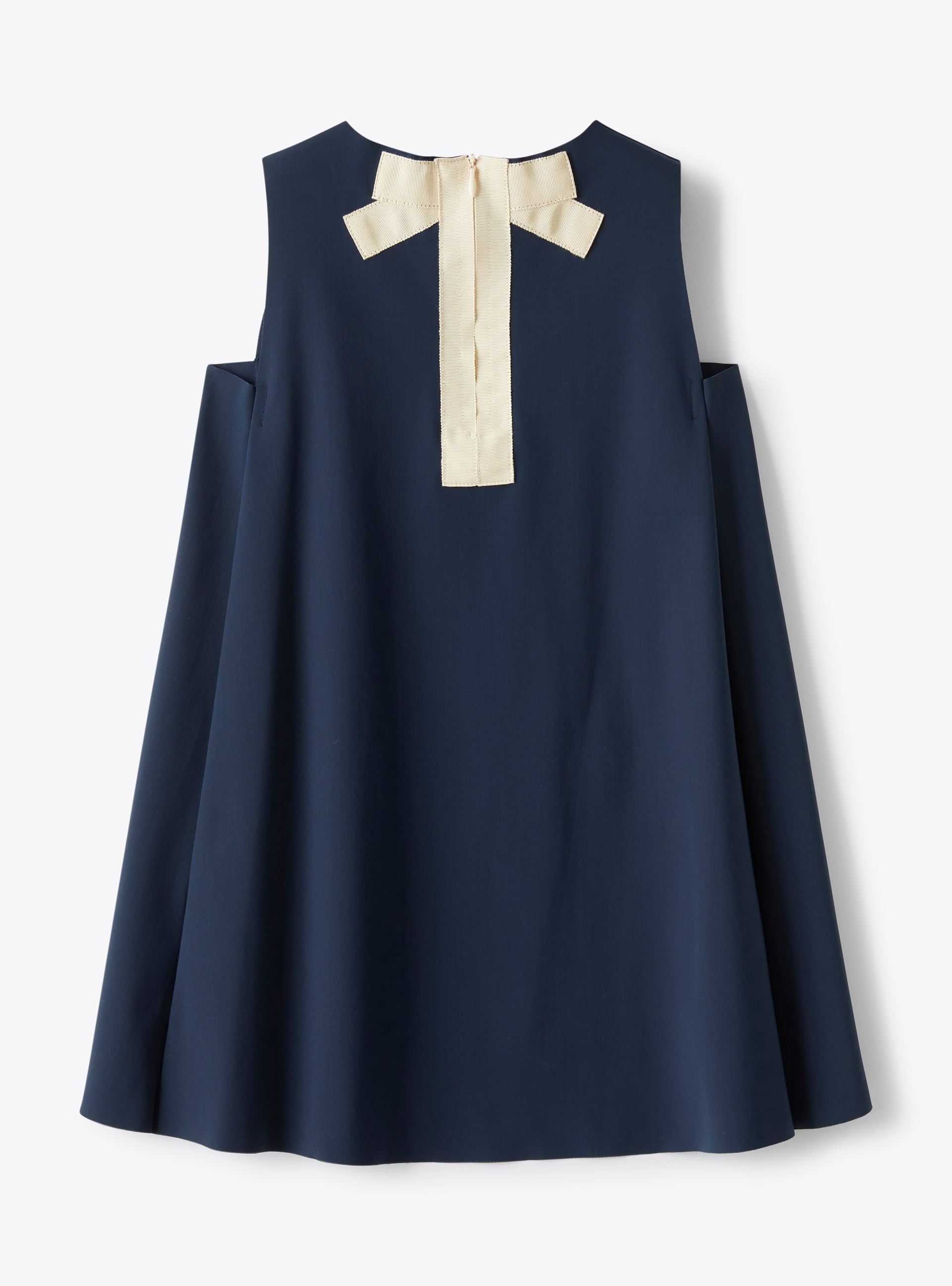 Dress in a blue Sensitive® Fabrics material with a beige bow detail - Blue | Il Gufo