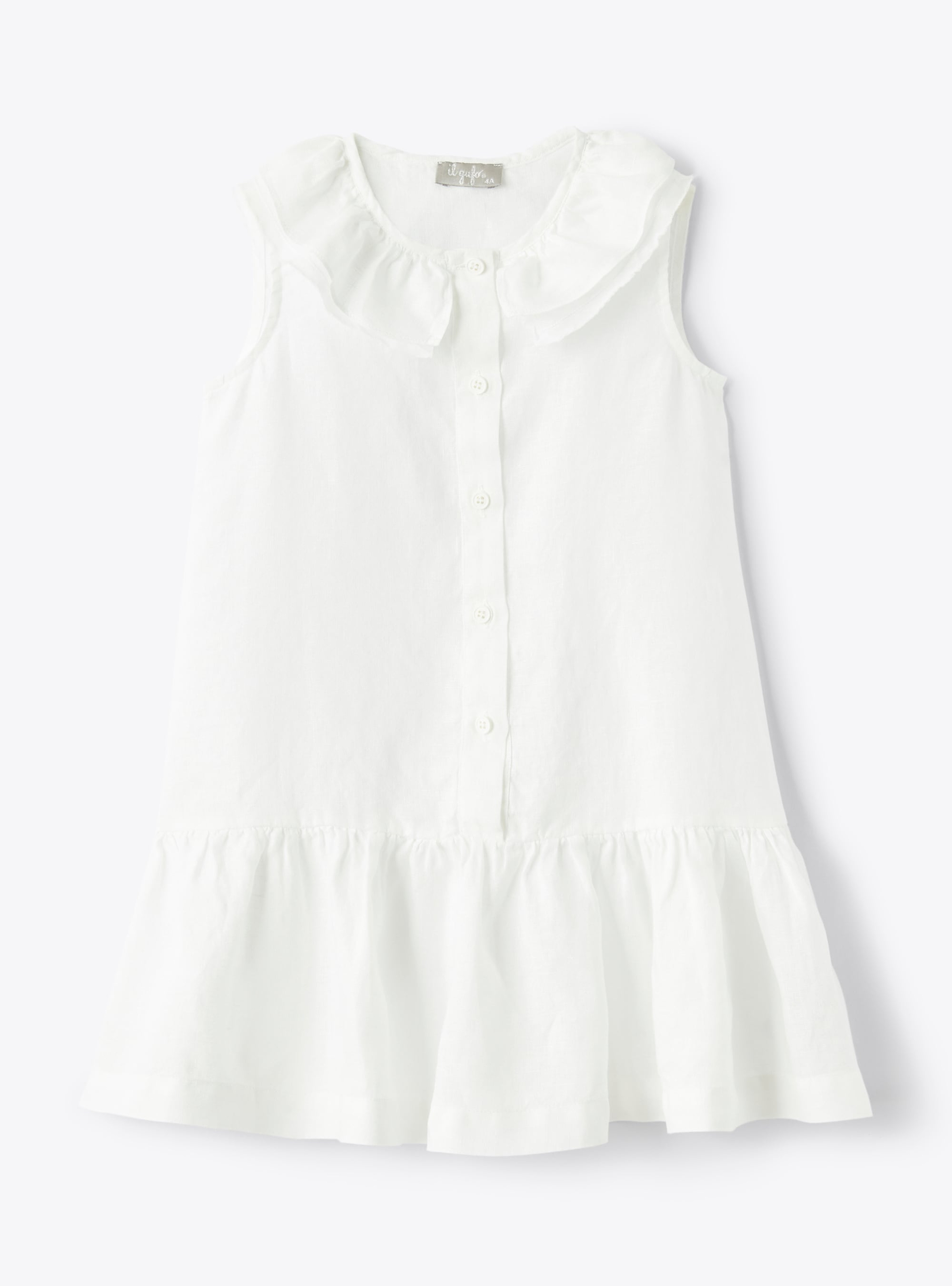 White-linen dress with ruffle around neck - Dresses - Il Gufo