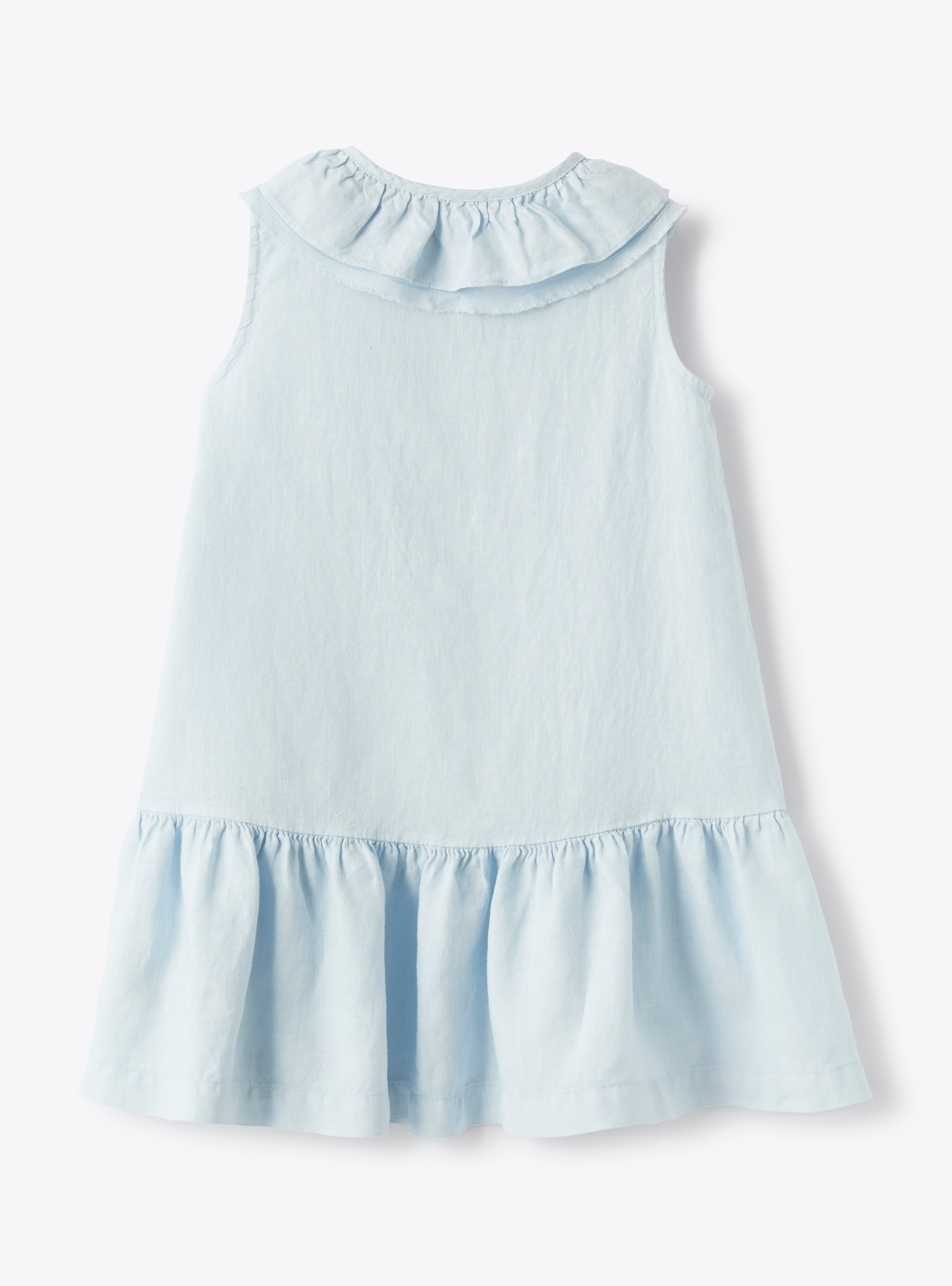 Cornflower-blue linen dress with ruffle around neck - Light blue | Il Gufo