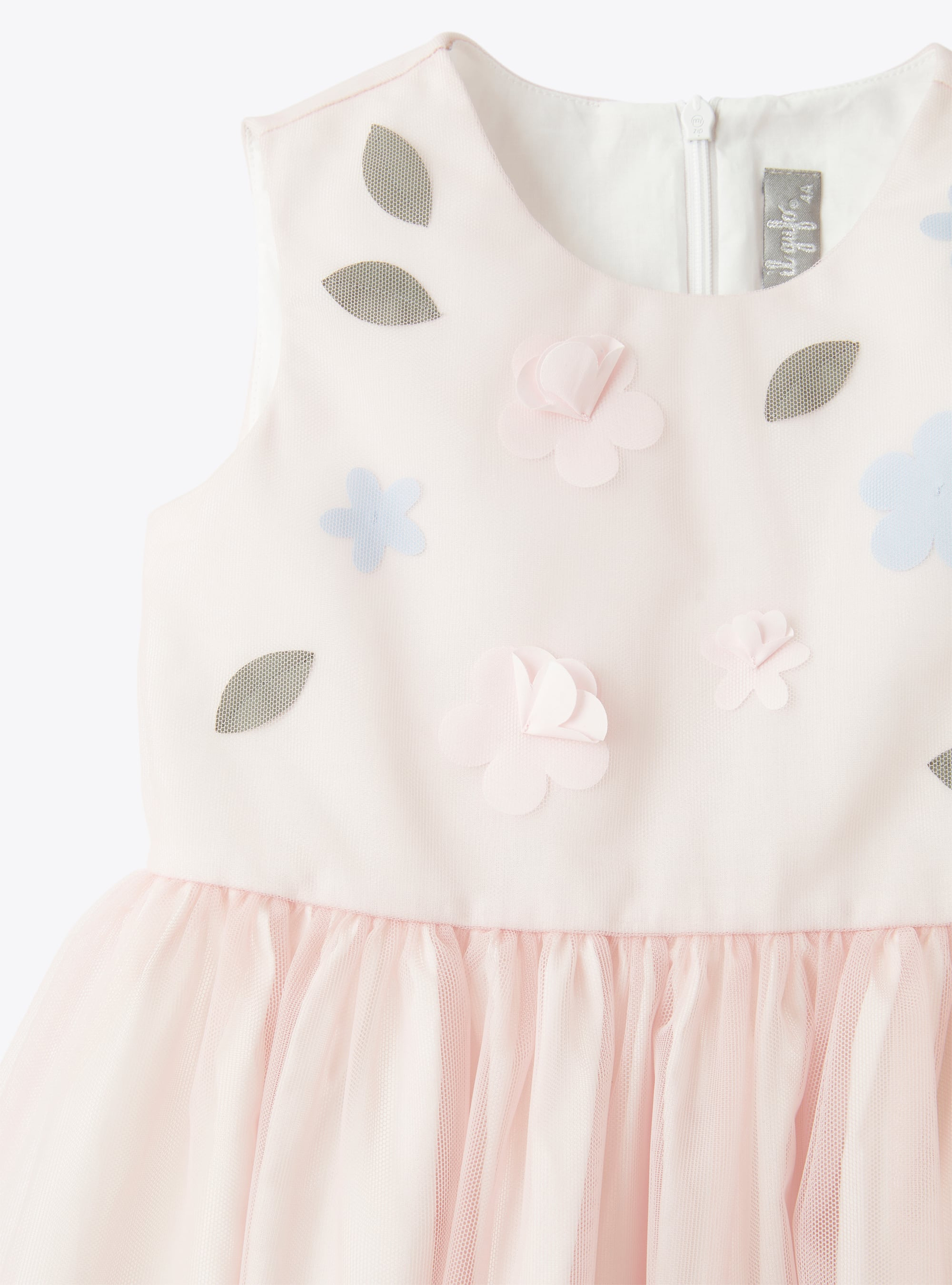 Robe en tulle vieux rose avec fleurs appliquées - Rose | Il Gufo