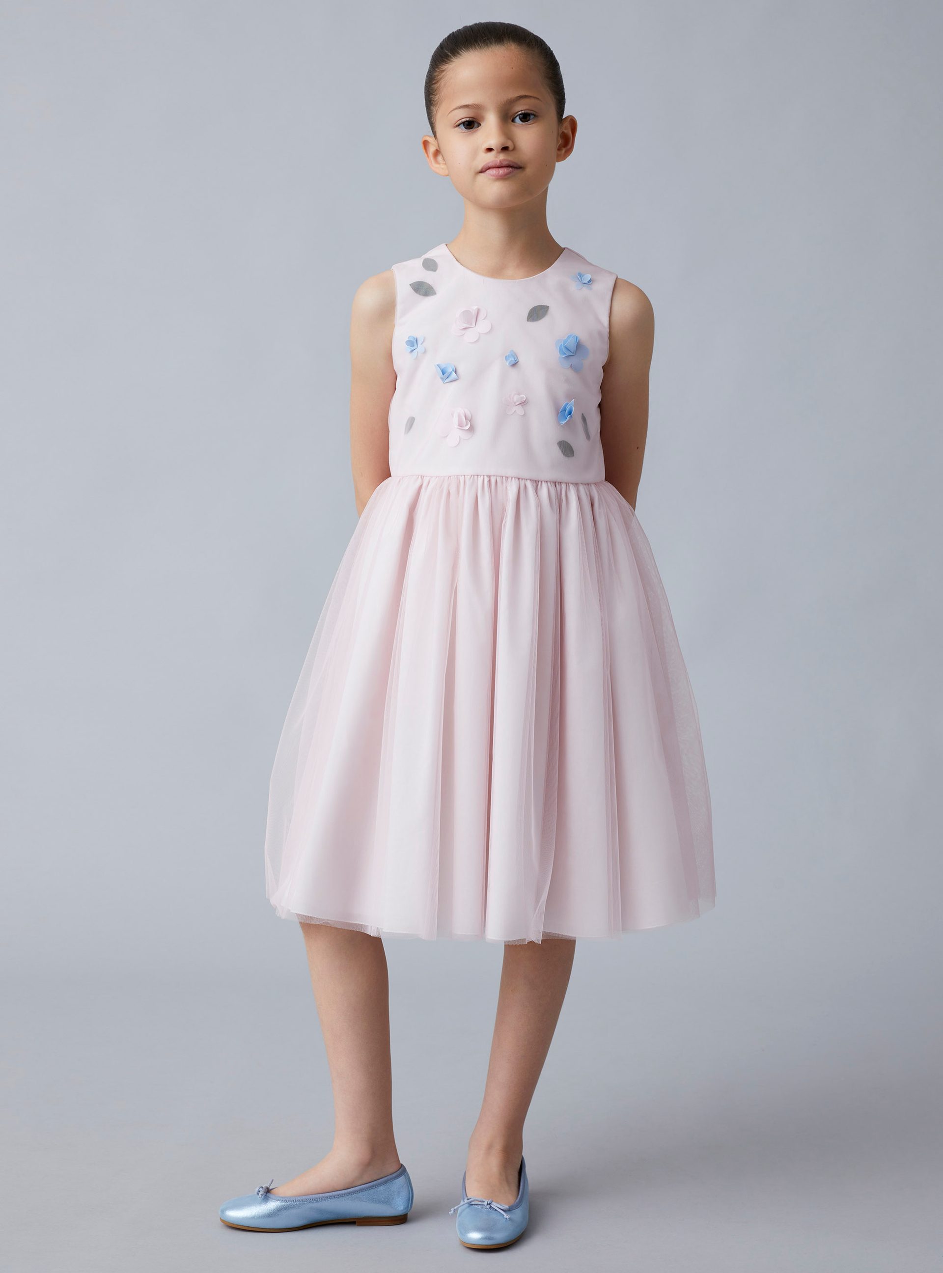 Robe en tulle vieux rose avec fleurs appliquées - Rose | Il Gufo
