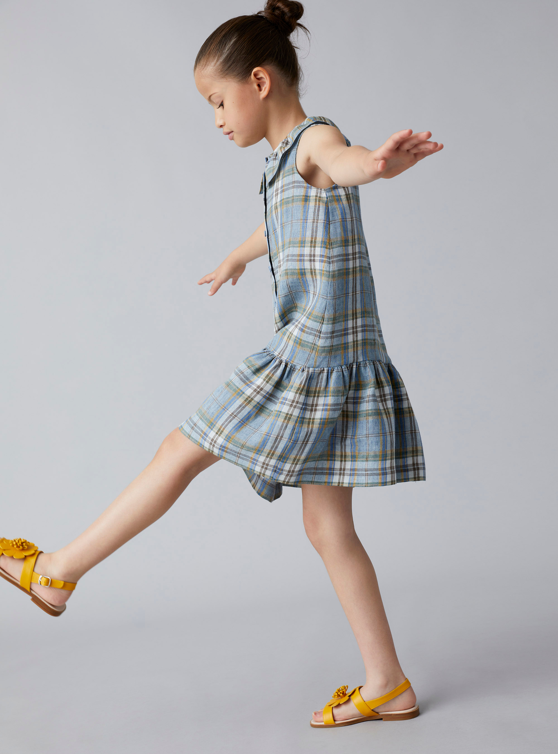 Dress in Madras-checked linen - Beige | Il Gufo