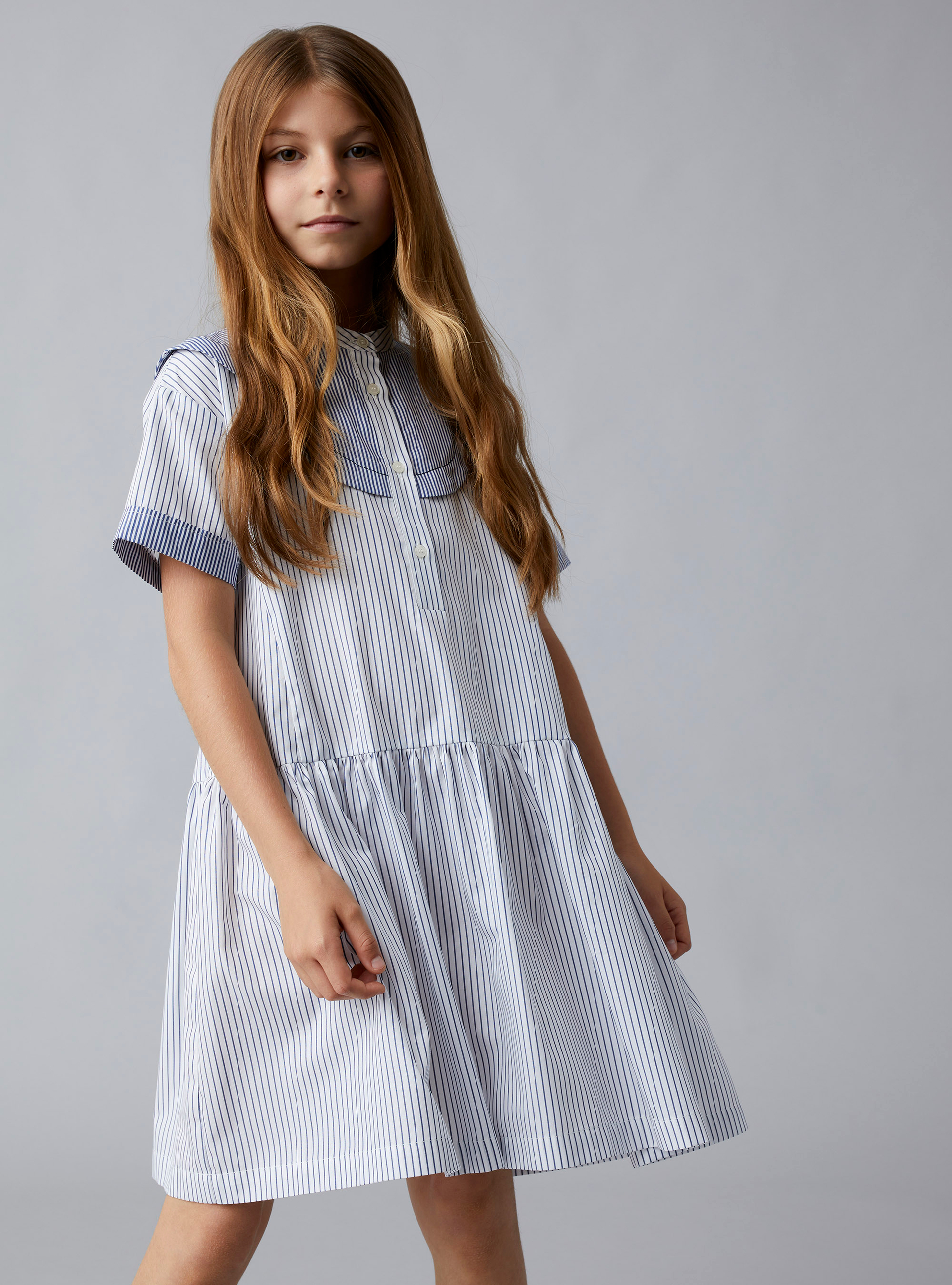 Gestreiftes Kleid aus Popeline - Blau | Il Gufo