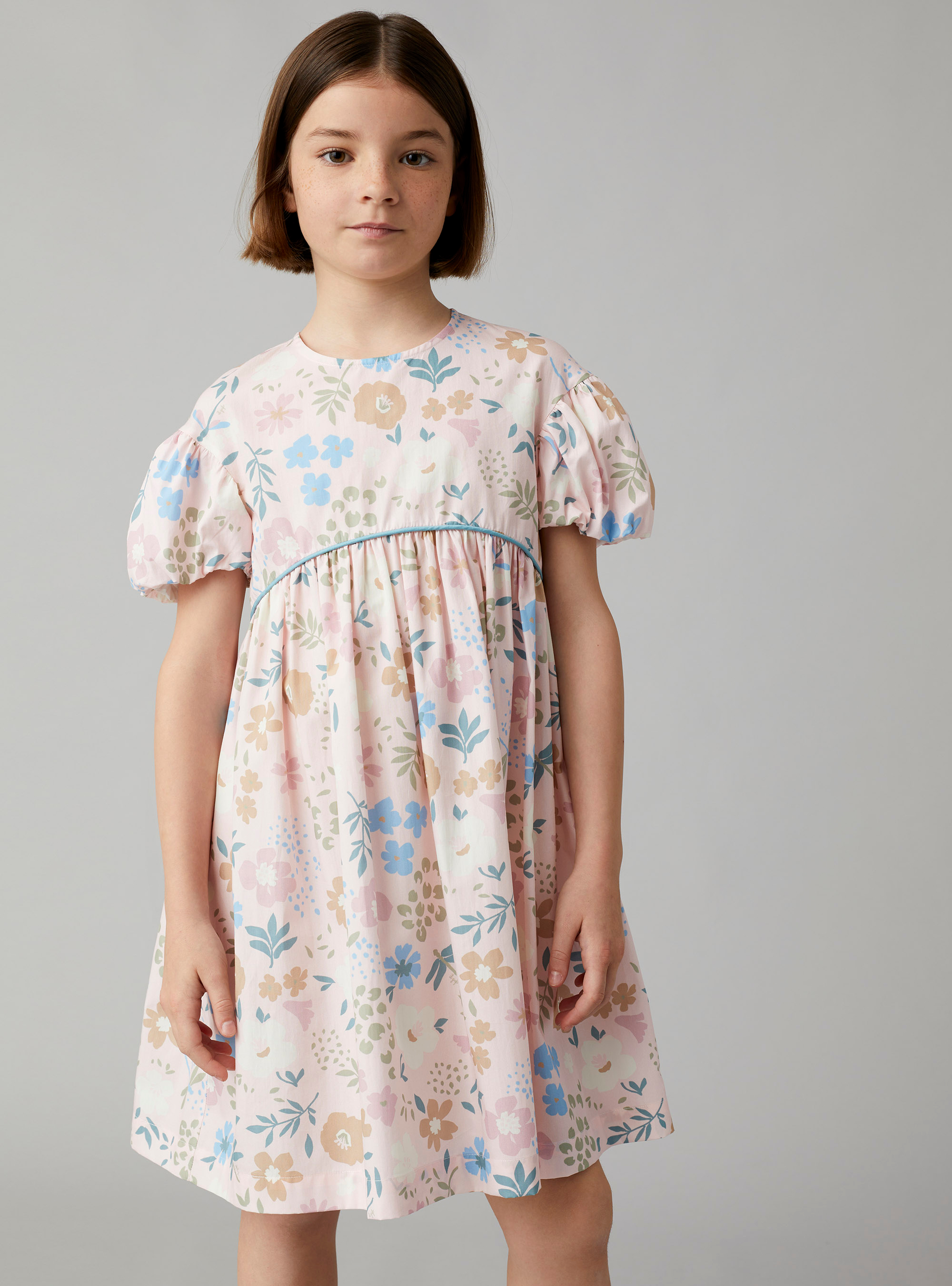 Dress with puff sleeves in an exclusive print design - Pink | Il Gufo