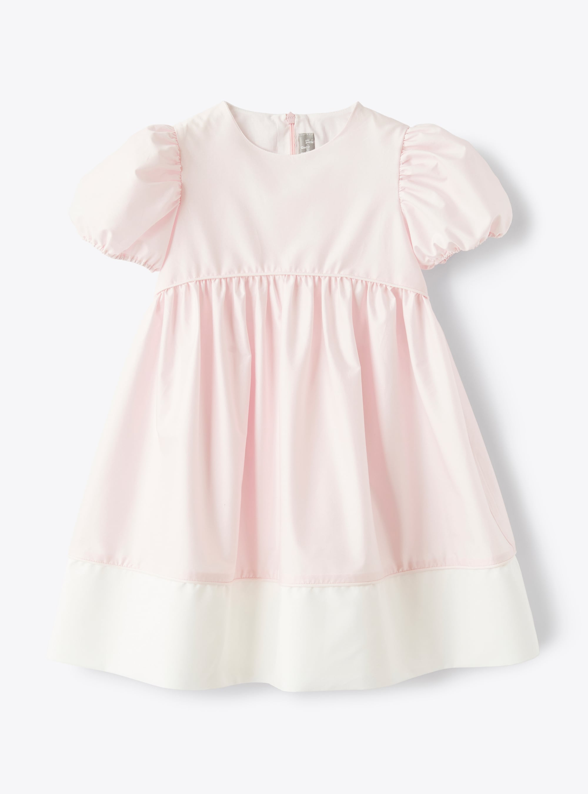 Short-sleeve dress in pink-&-white stretch poplin - White | Il Gufo