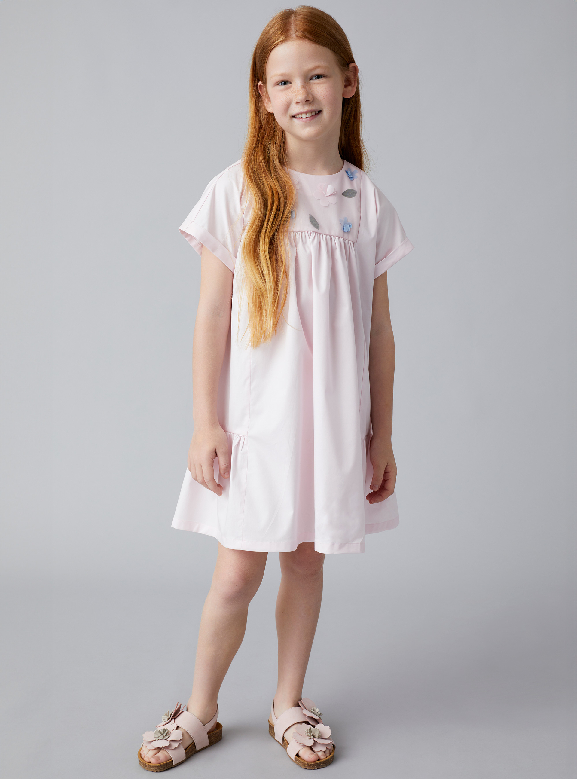 Dress in stretch poplin with appliquéd detailing - Pink | Il Gufo
