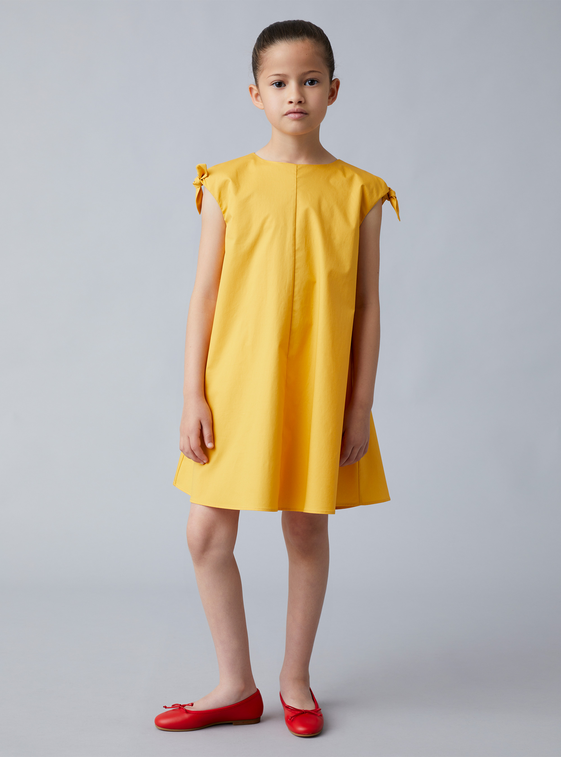 Kurkumagelbes Kleid aus Stretch-Popeline mit Schleifchen - Gelb | Il Gufo