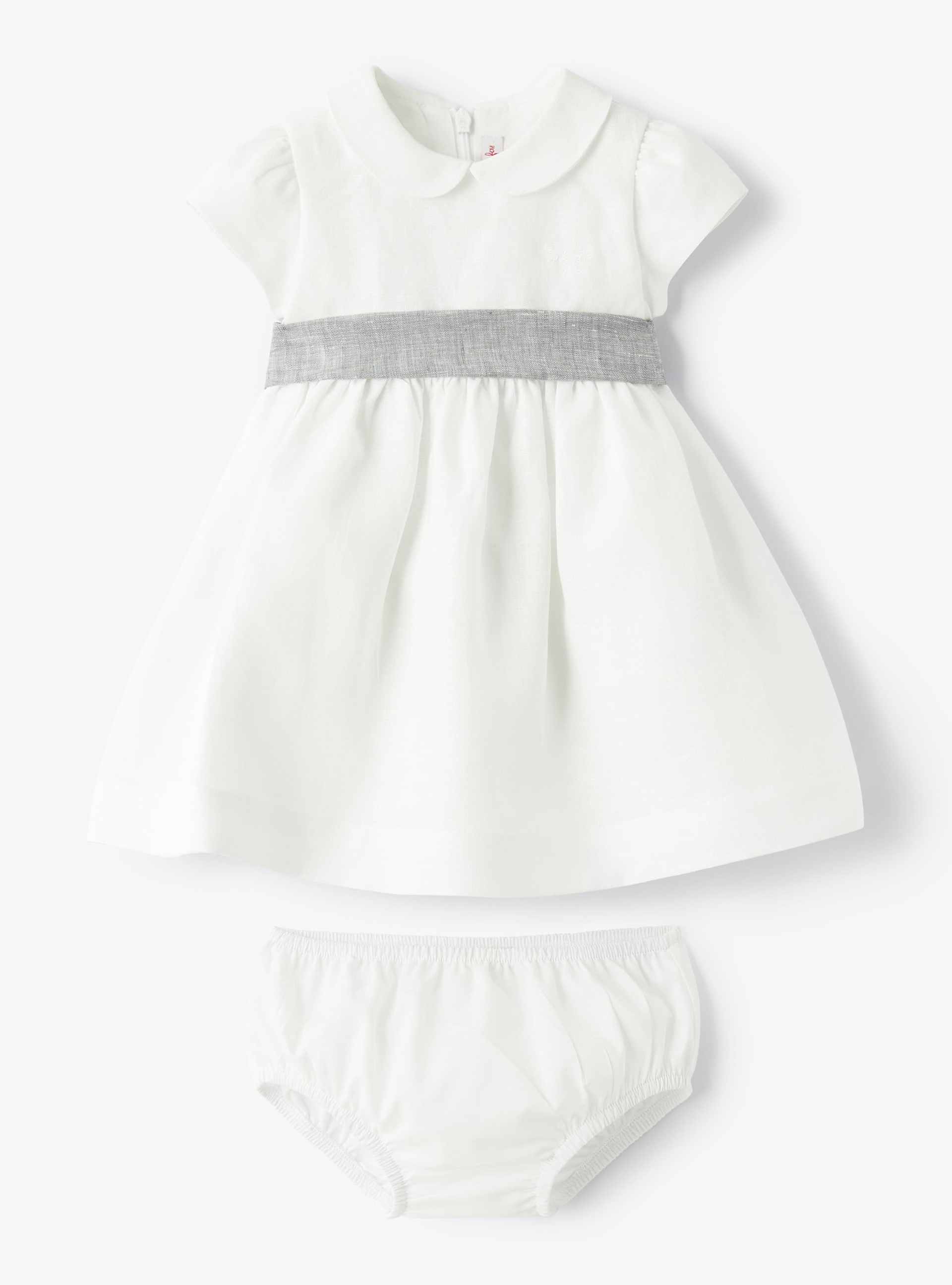 Vestito da neonata in lino - Bianco | Il Gufo