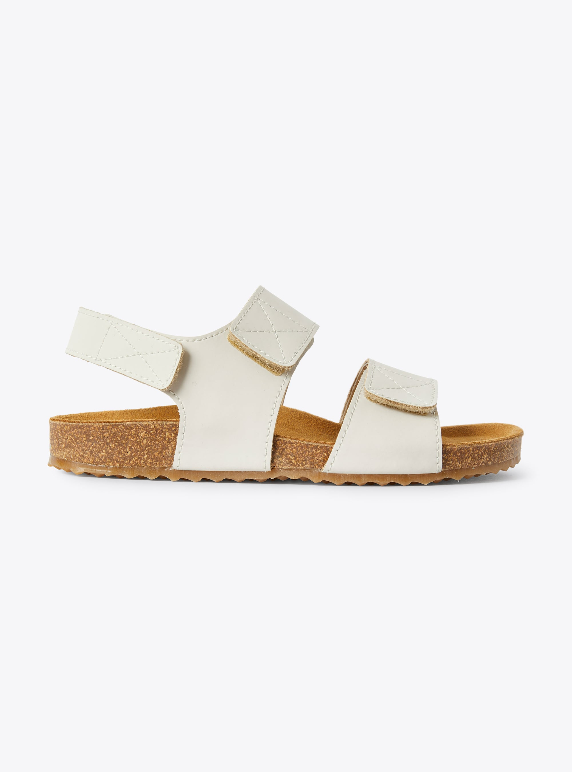 Leather sandal in white with double riptape - Beige | Il Gufo