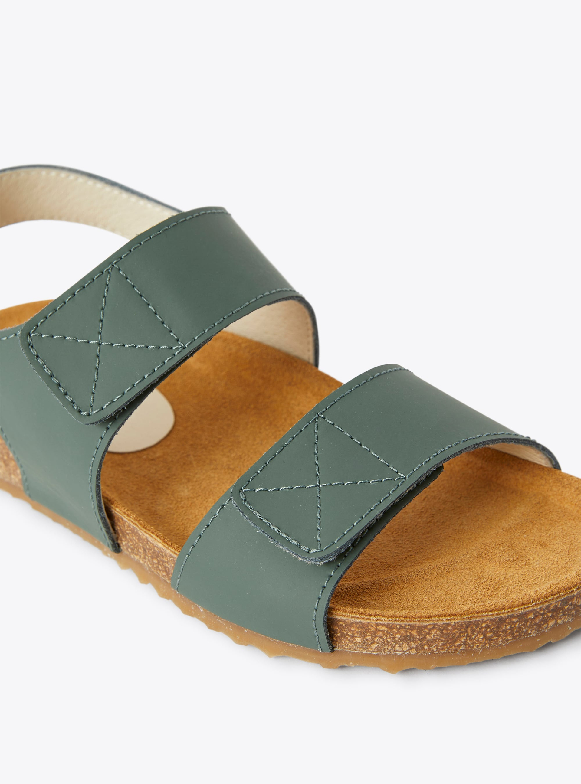 Leather sandal in sage green with double riptape - Green | Il Gufo