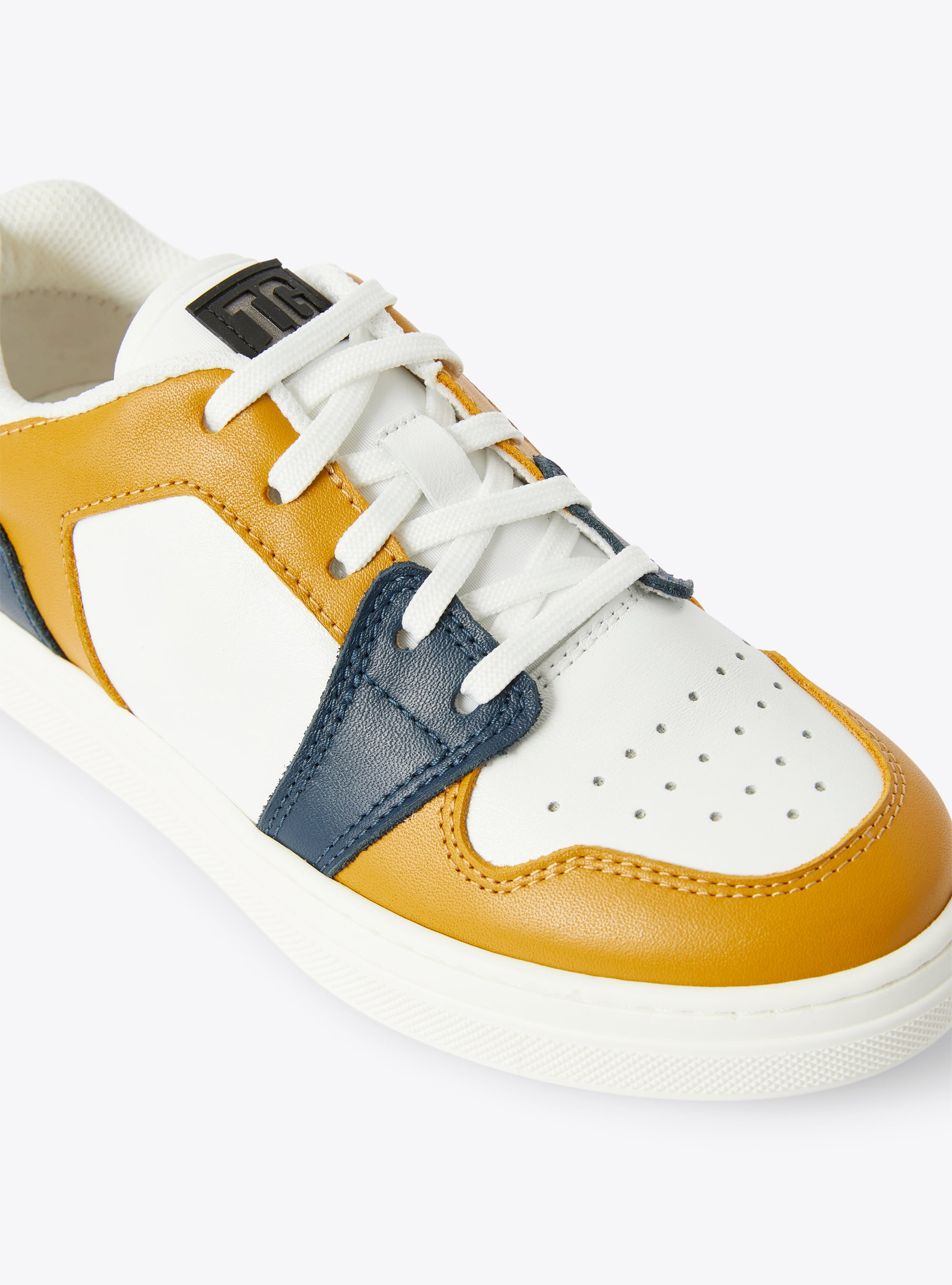 Low-top two-tone IG sneaker in cinnamon and blue - Orange | Il Gufo