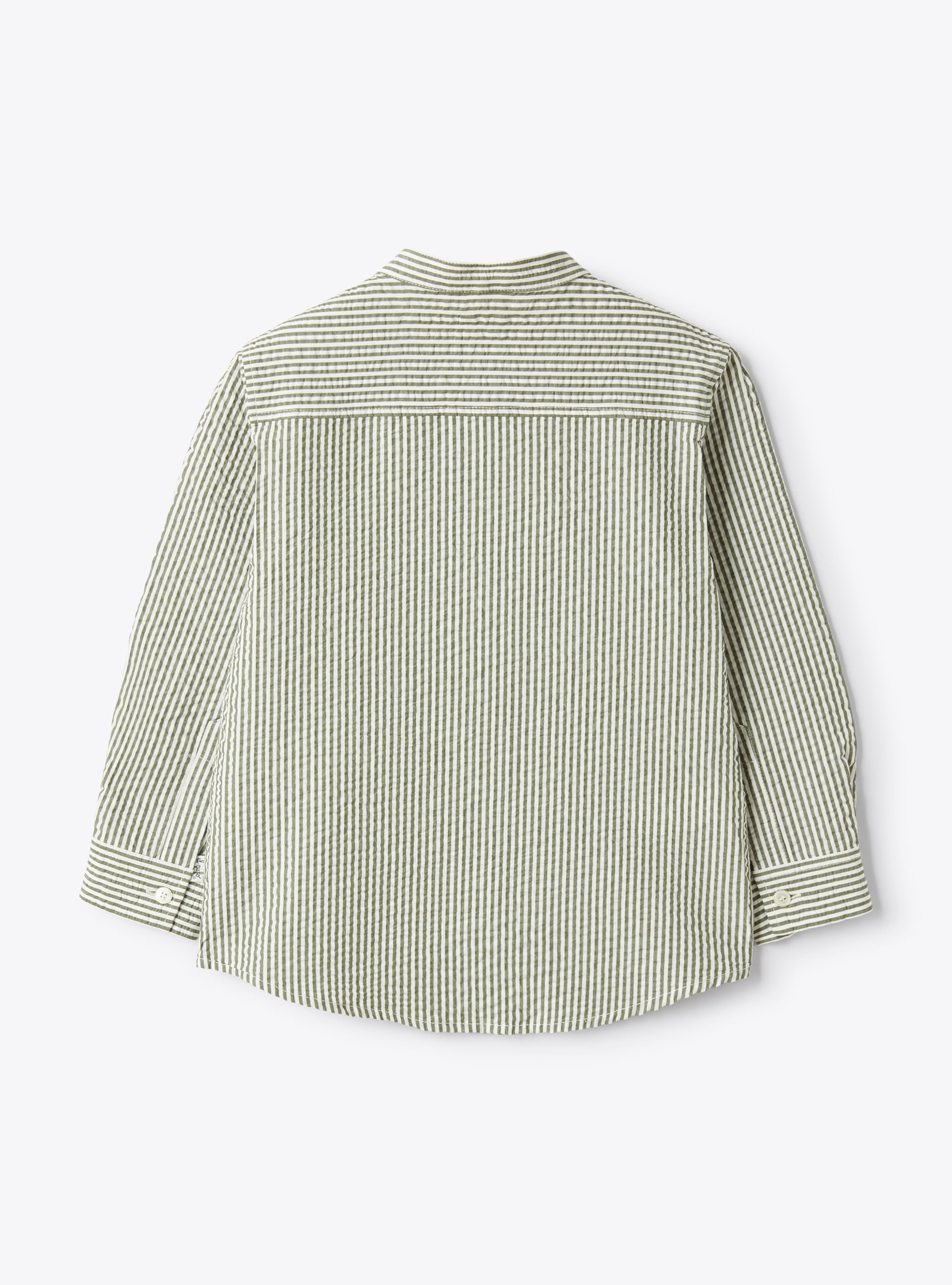 Korean collar shirt in seersucker - Green | Il Gufo