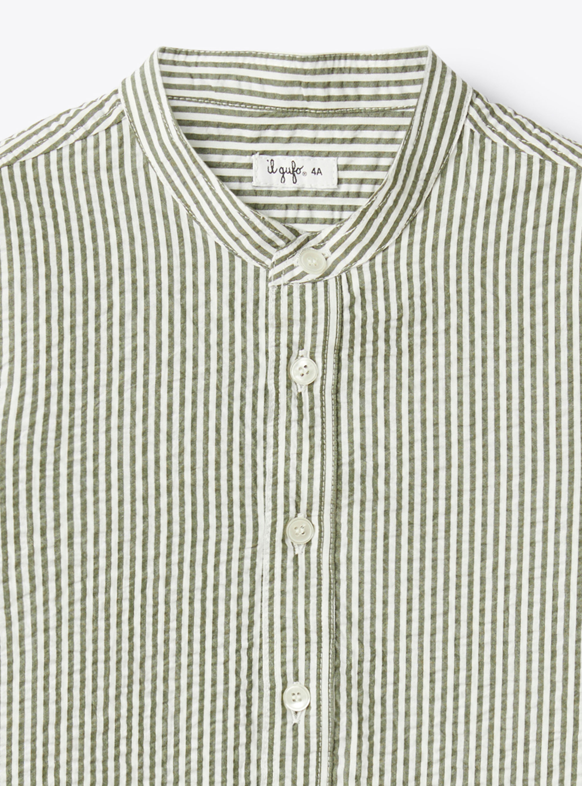 Korean collar shirt in seersucker - Green | Il Gufo