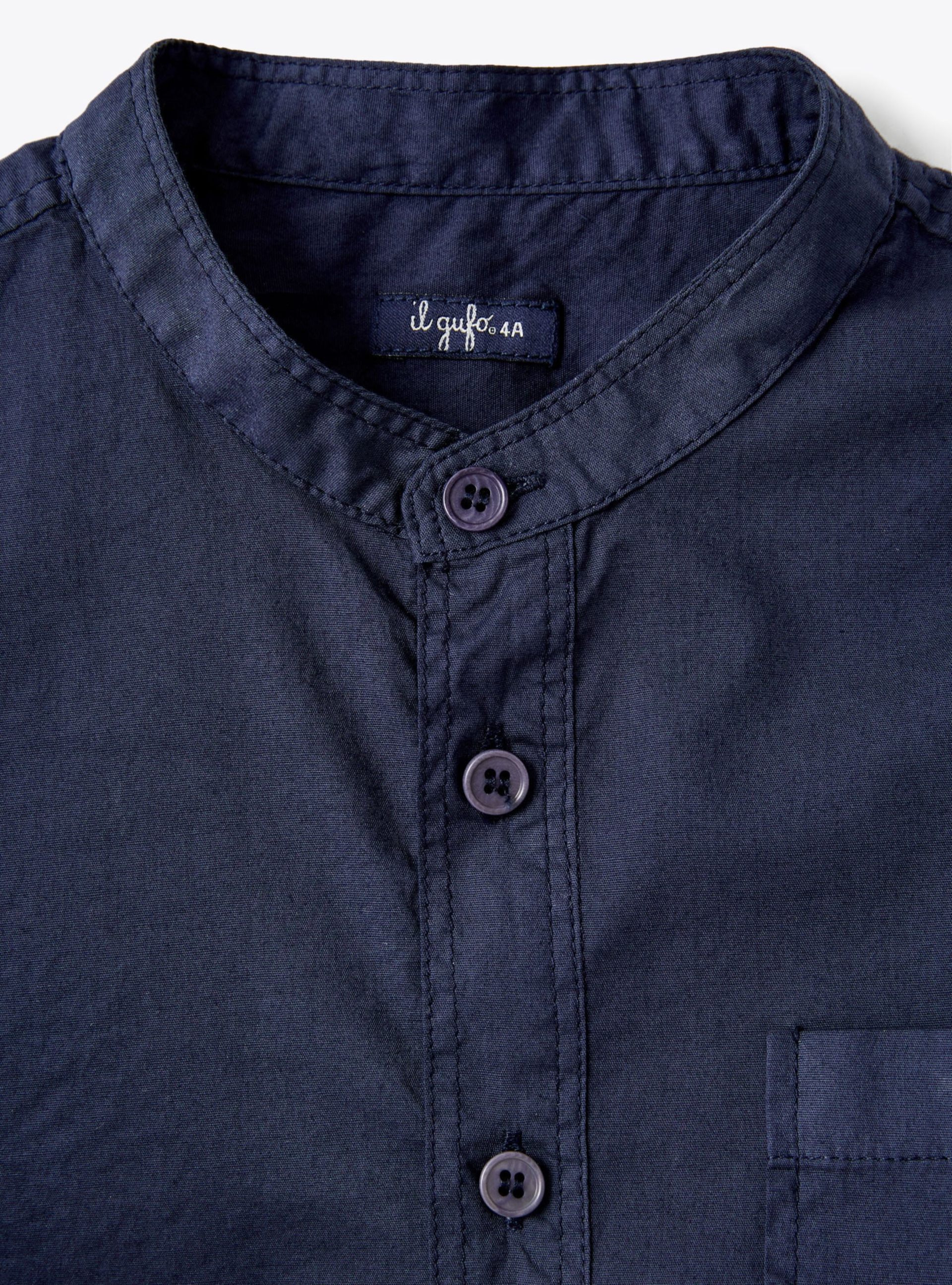 Camicia coreana in popeline - Blu | Il Gufo