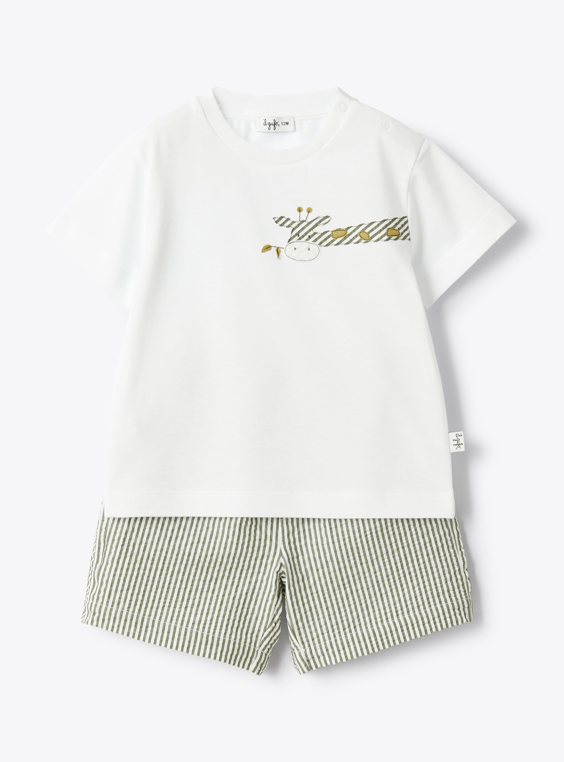 Jersey and seersucker baby set - Green | Il Gufo