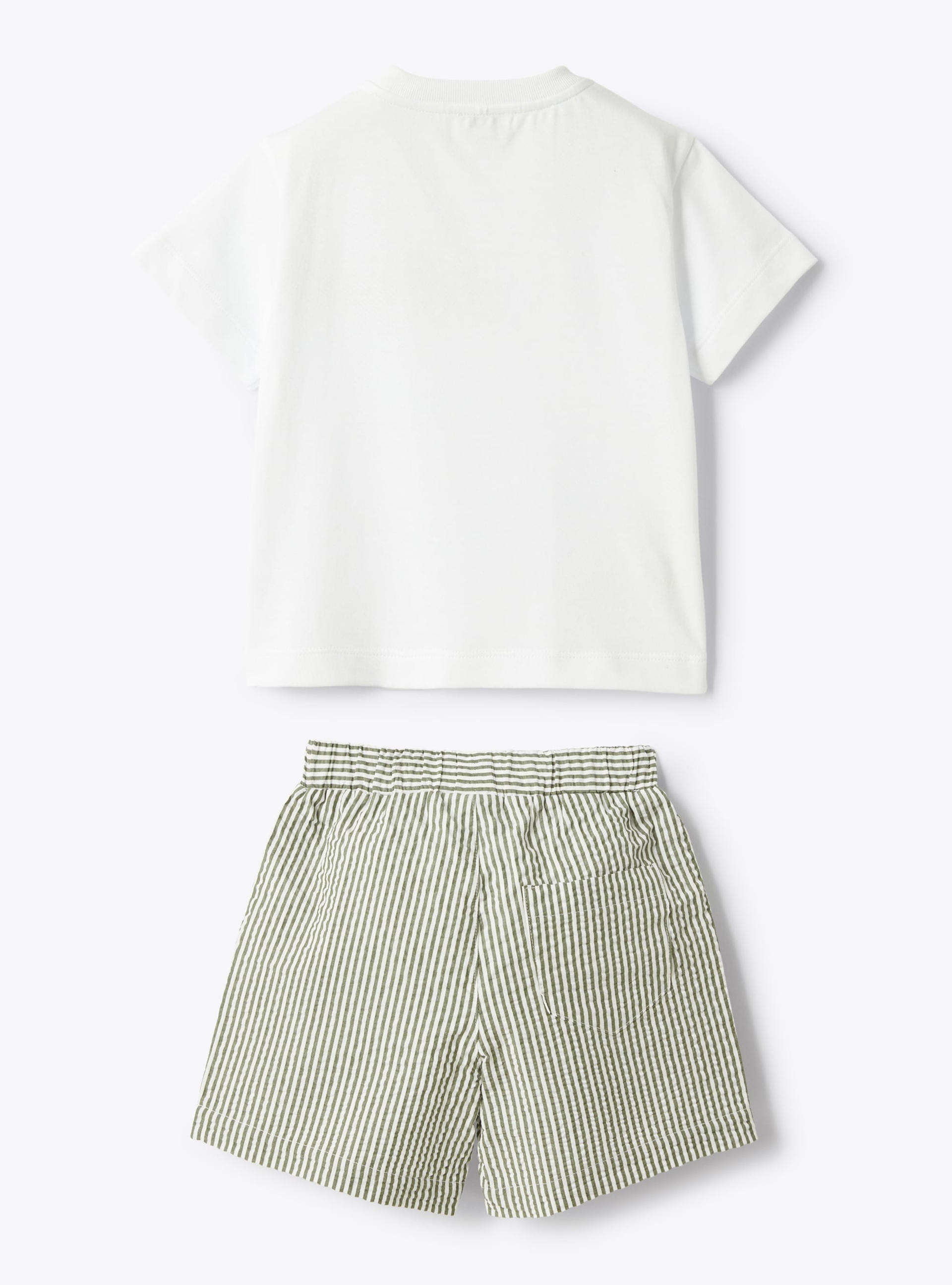 Jersey and seersucker baby set - Green | Il Gufo
