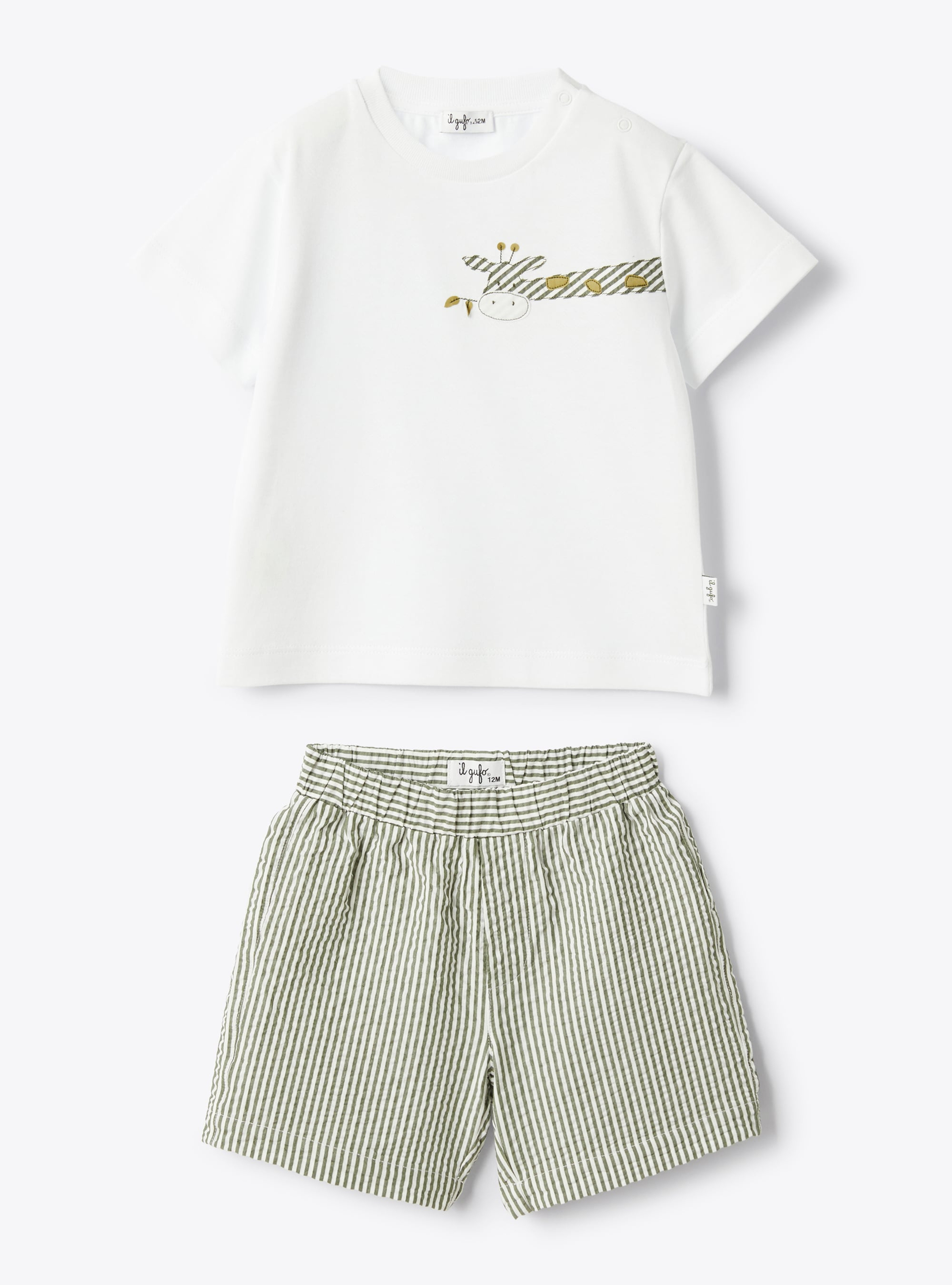 Jersey and seersucker baby set - Green | Il Gufo