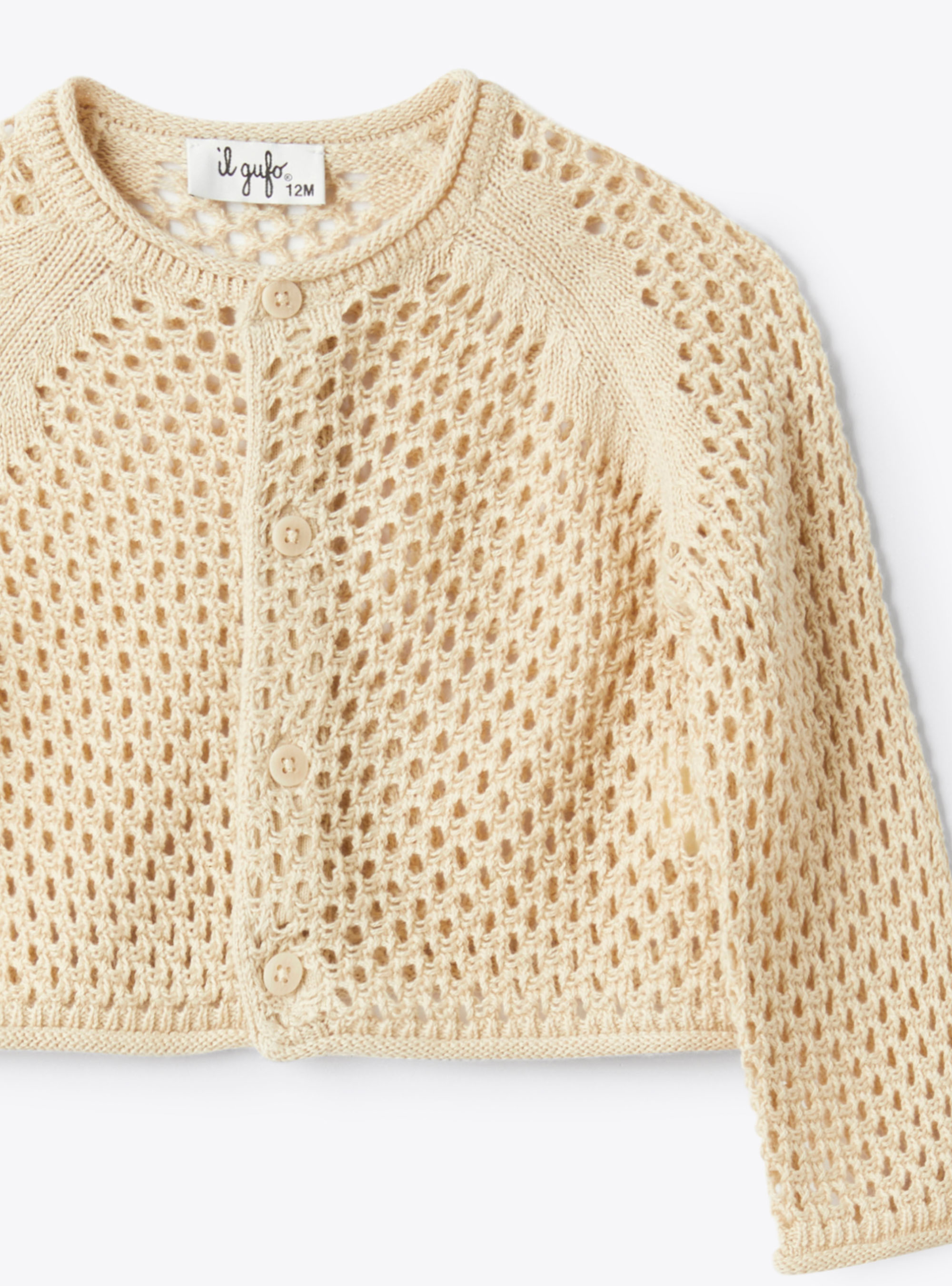 Crochet cotton cardigan - Beige | Il Gufo